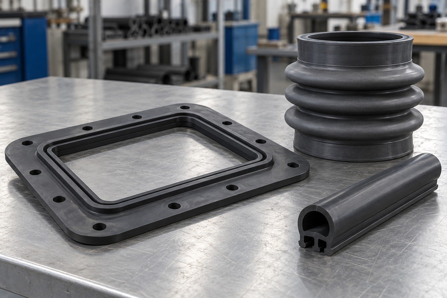 EPDM gasket, flexible connector and hollow profile concepts — illustrative generated concept