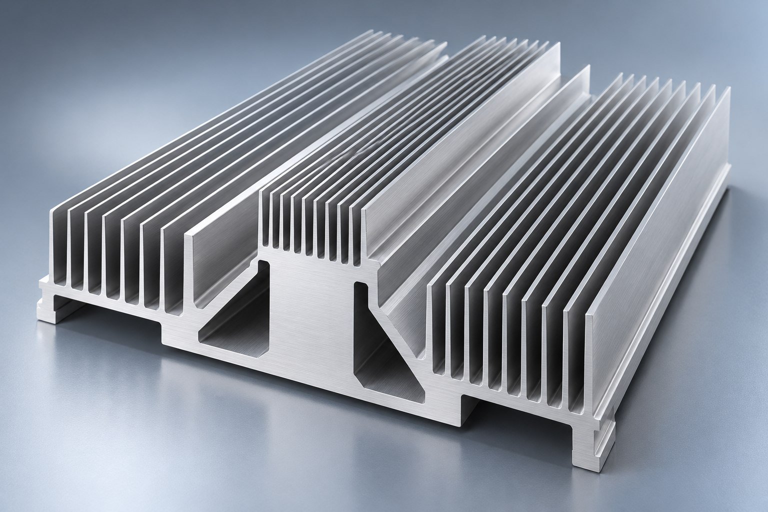Illustrative fins and airflow on extruded heat sinks concept