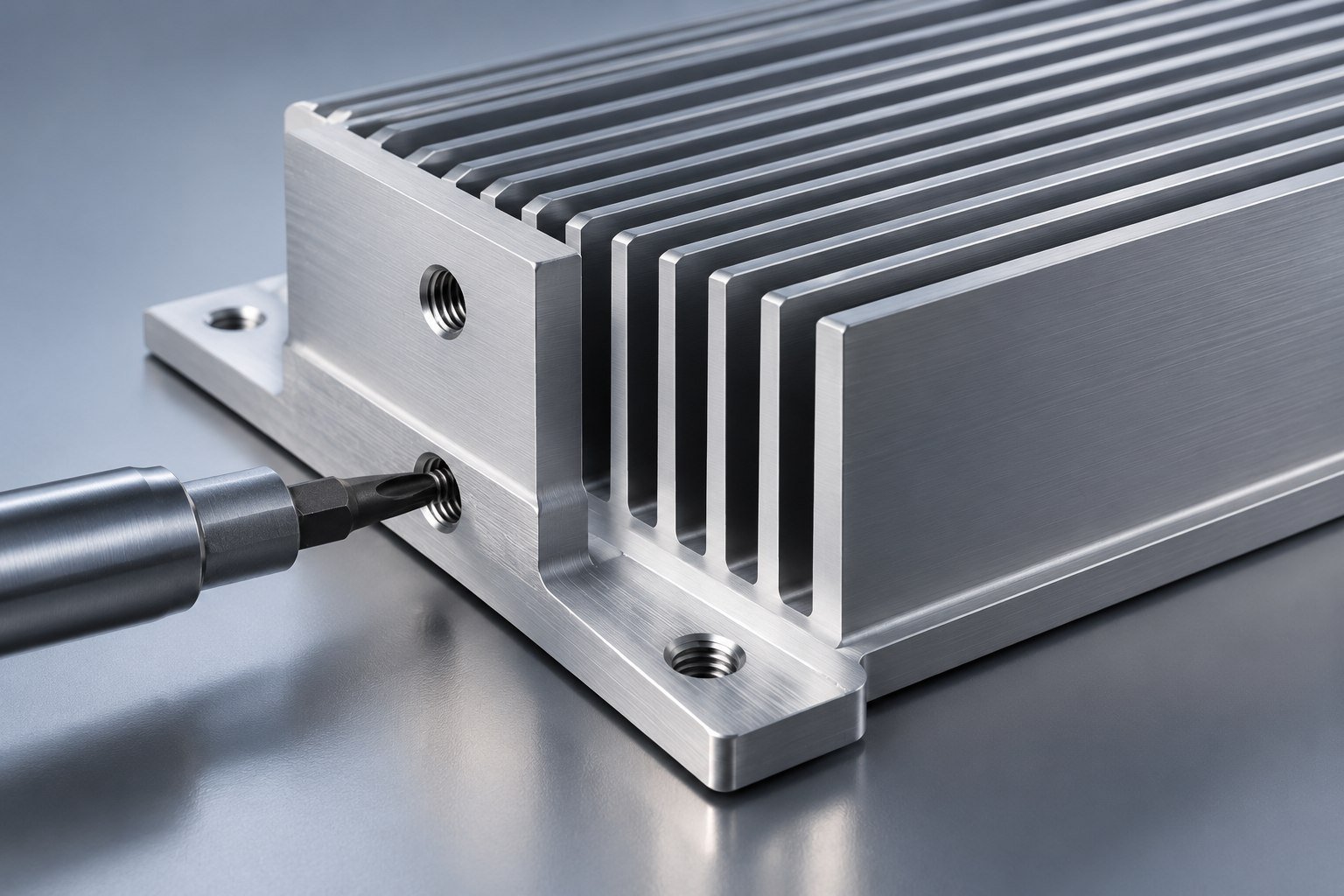 Illustrative mounting features on extruded heat sinks concept