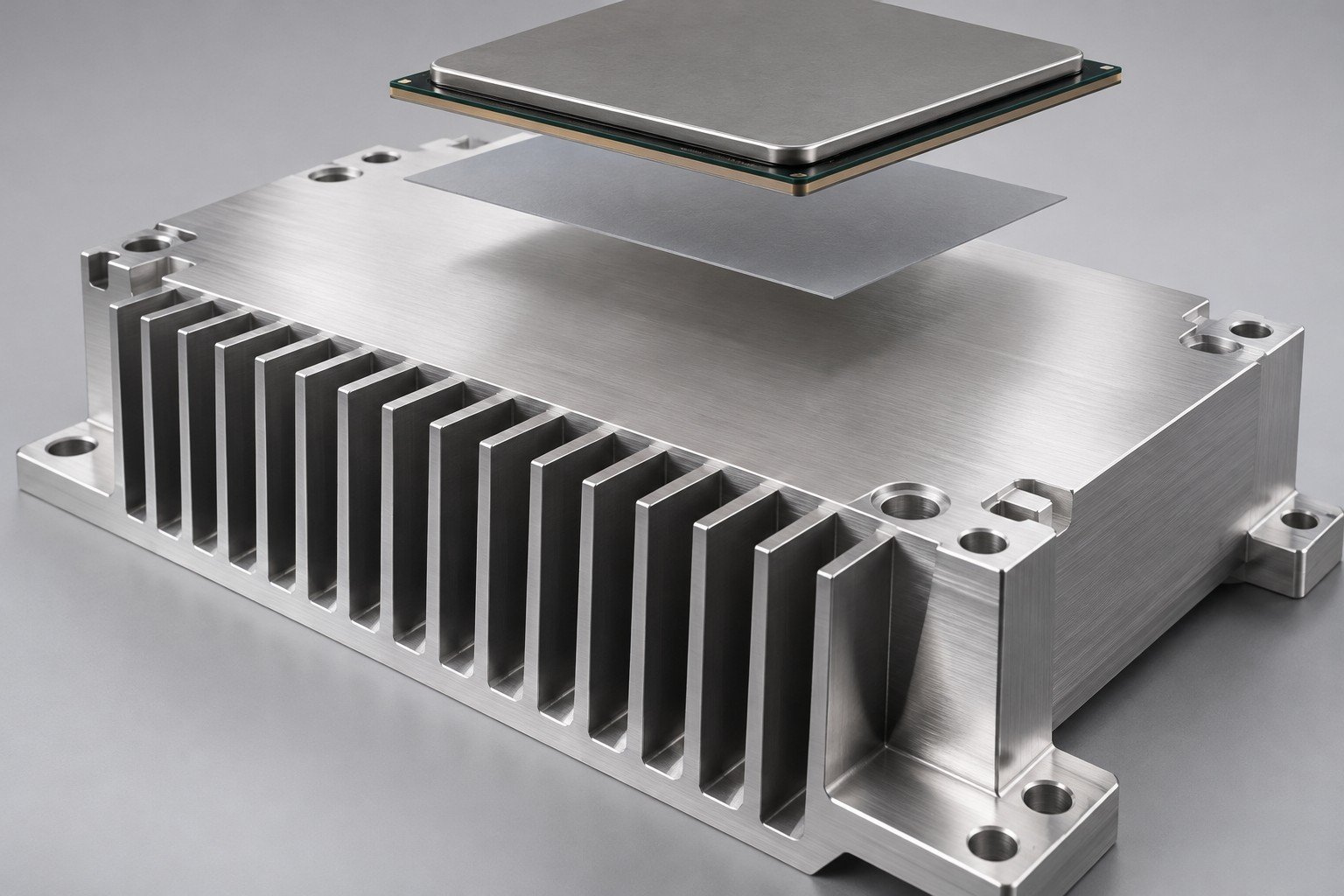 Illustrative extruded heat sinks contact & flatness review concept; not documentary company or customer photography