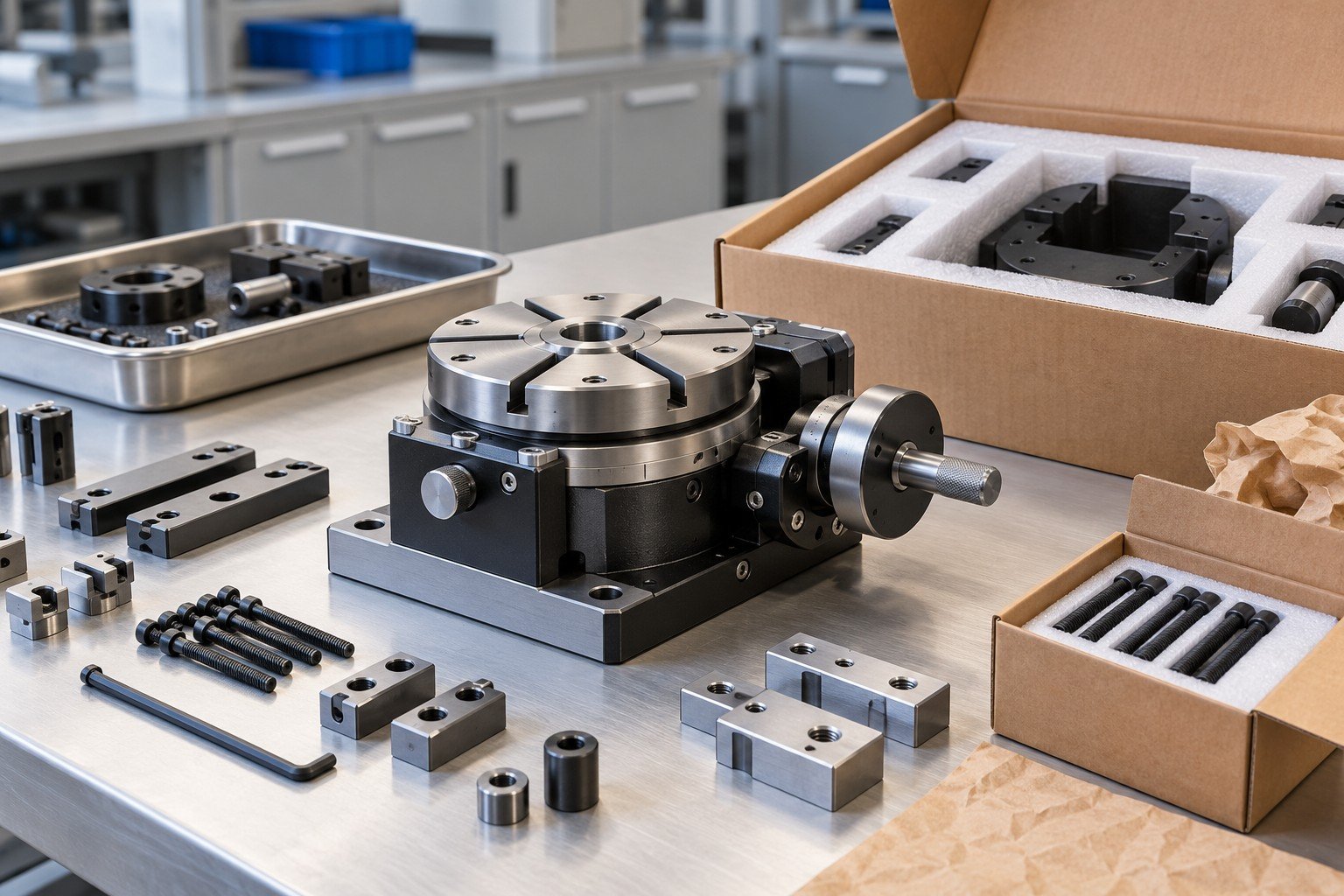 Orderly final assembly kit for compact manual indexing fixture with controlled components