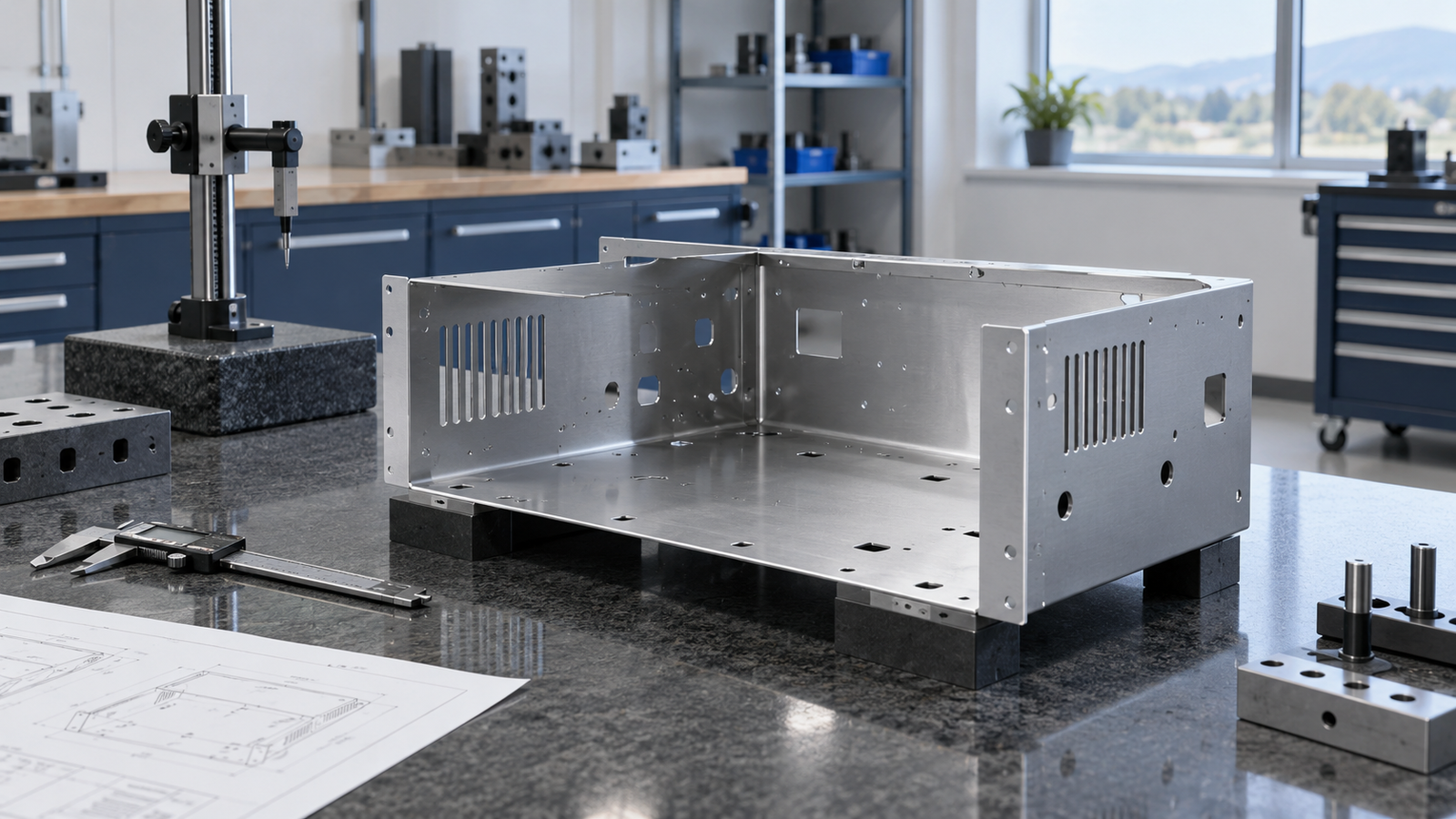 Illustrative sheet metal fabrication part for process-specific dimensional review