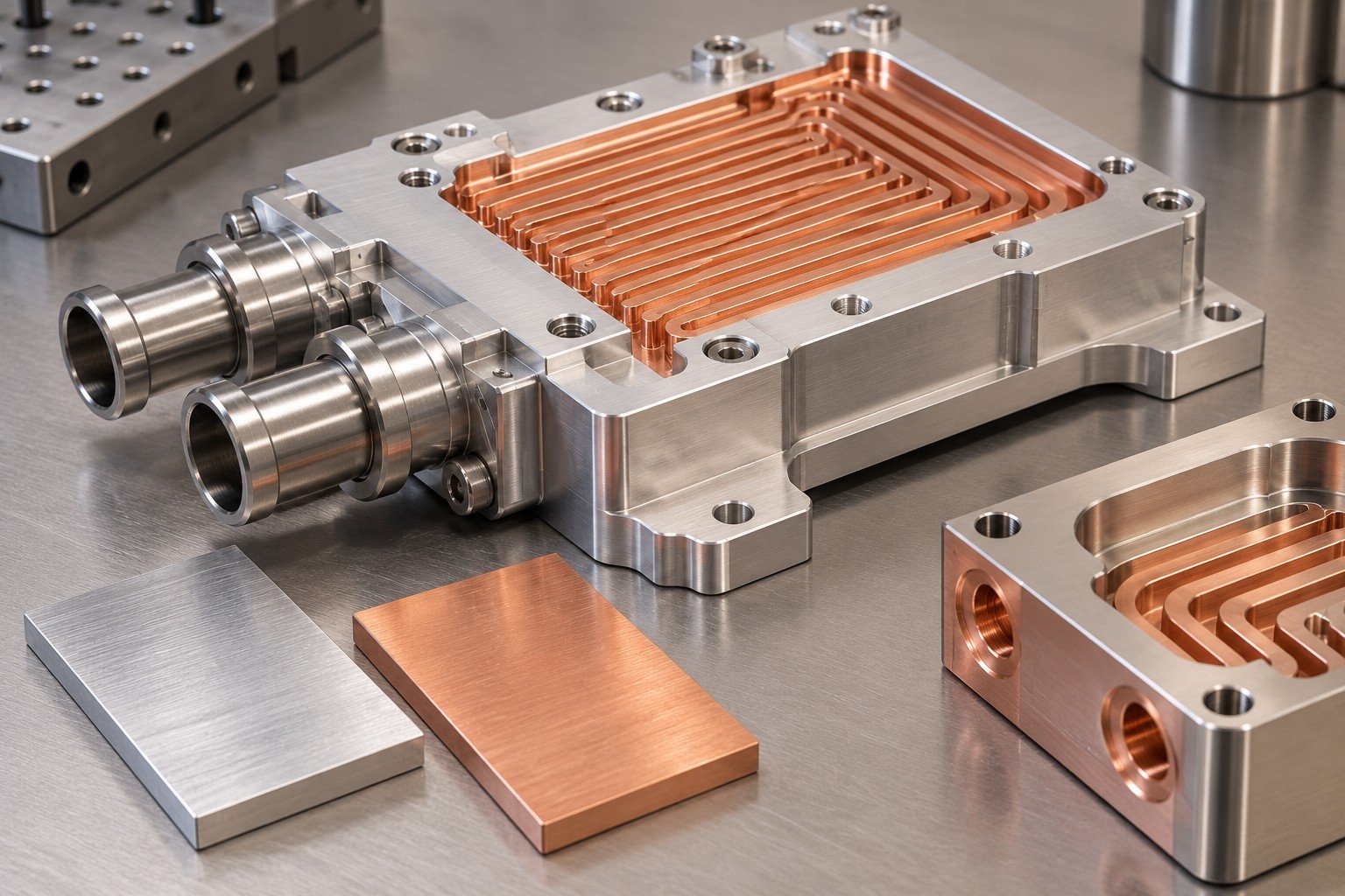 Illustrative material and coolant review for fiber laser cooling components; not documentary customer photography