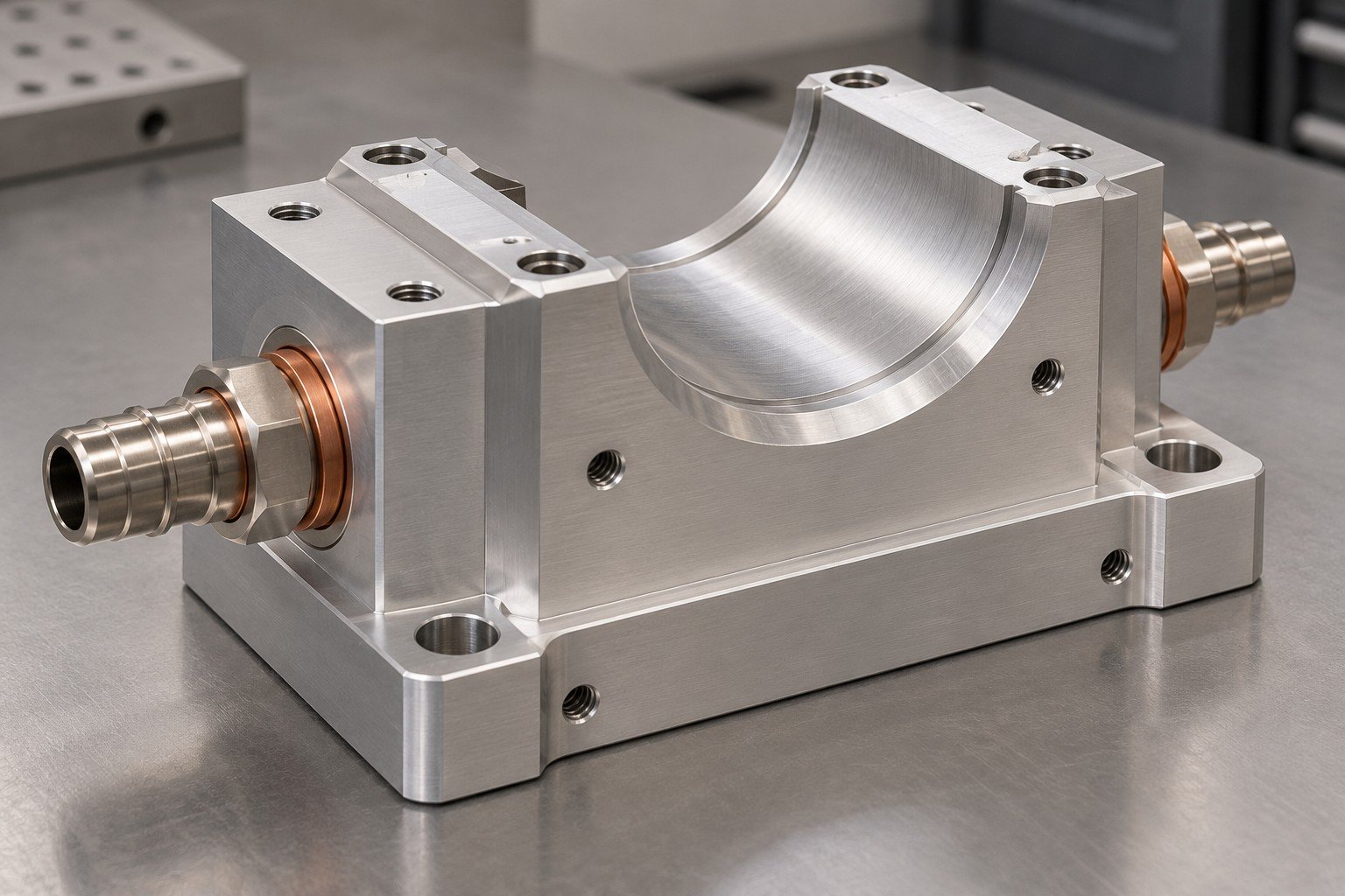 Illustrative machined cooling blocks concept; not documentary customer photography