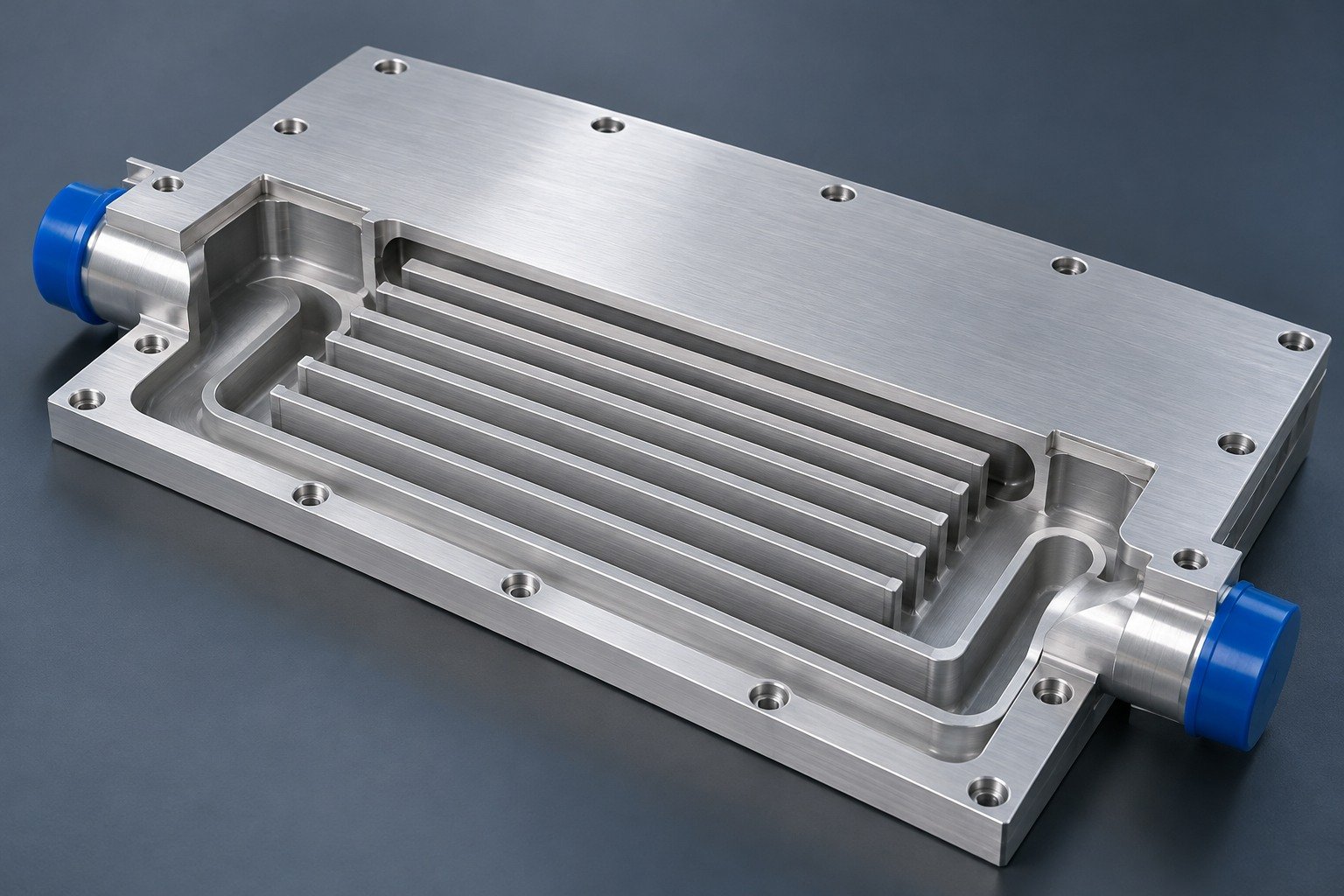 Illustrative enclosed passages on an FSW cold plate concept, not documentary company or customer photography