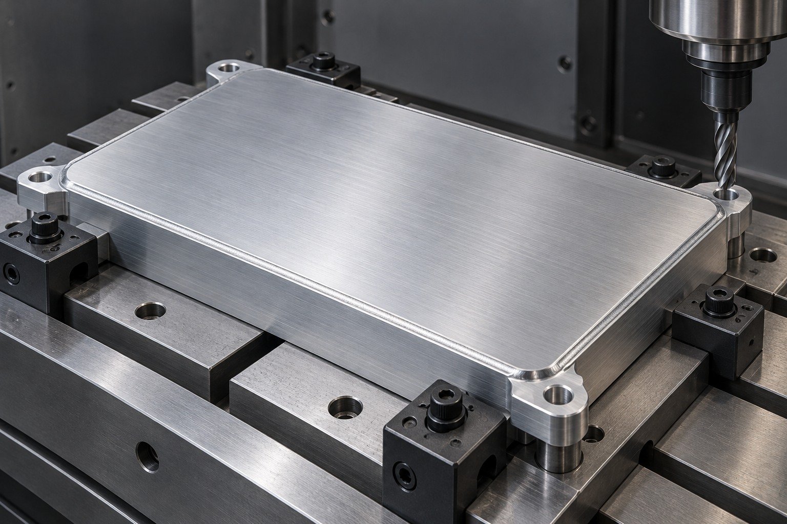 Illustrative post-weld machining review for an FSW cold plate concept, not documentary company or customer photography