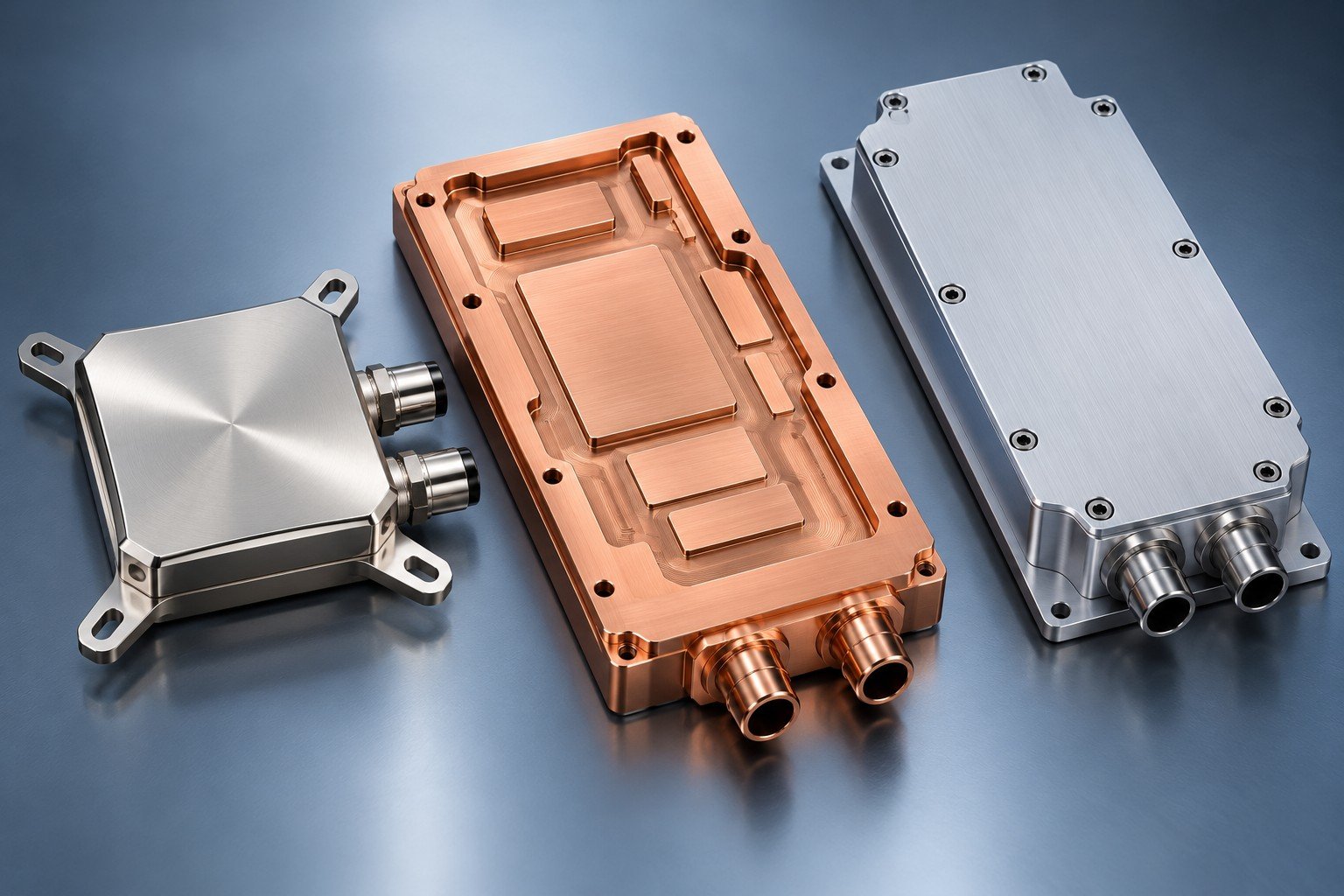 Illustrative gpu / cpu cold plates assembly concept, not a customer part