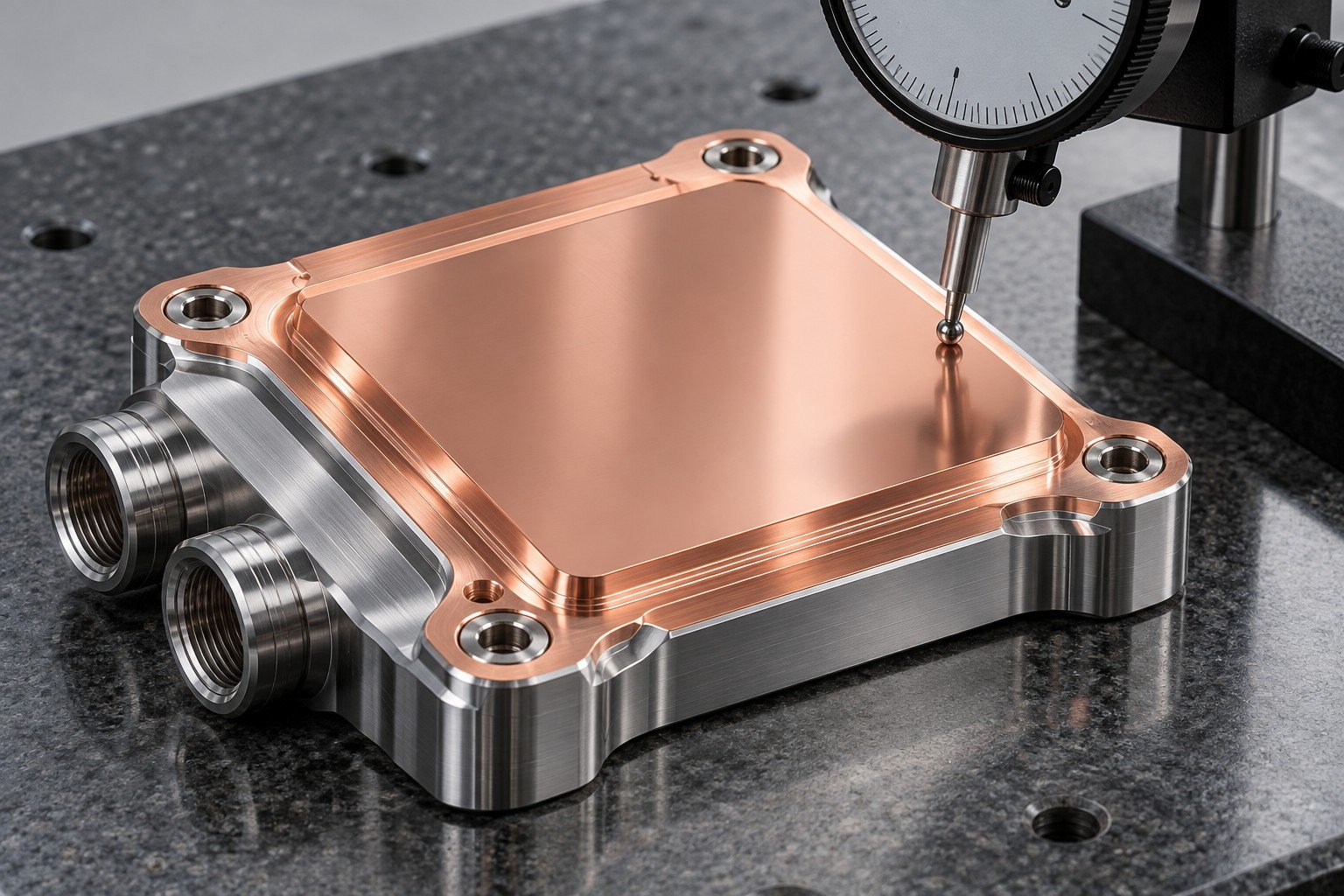 Illustrative mounting and flatness review for processor cooling components concept, not documentary company or customer photography