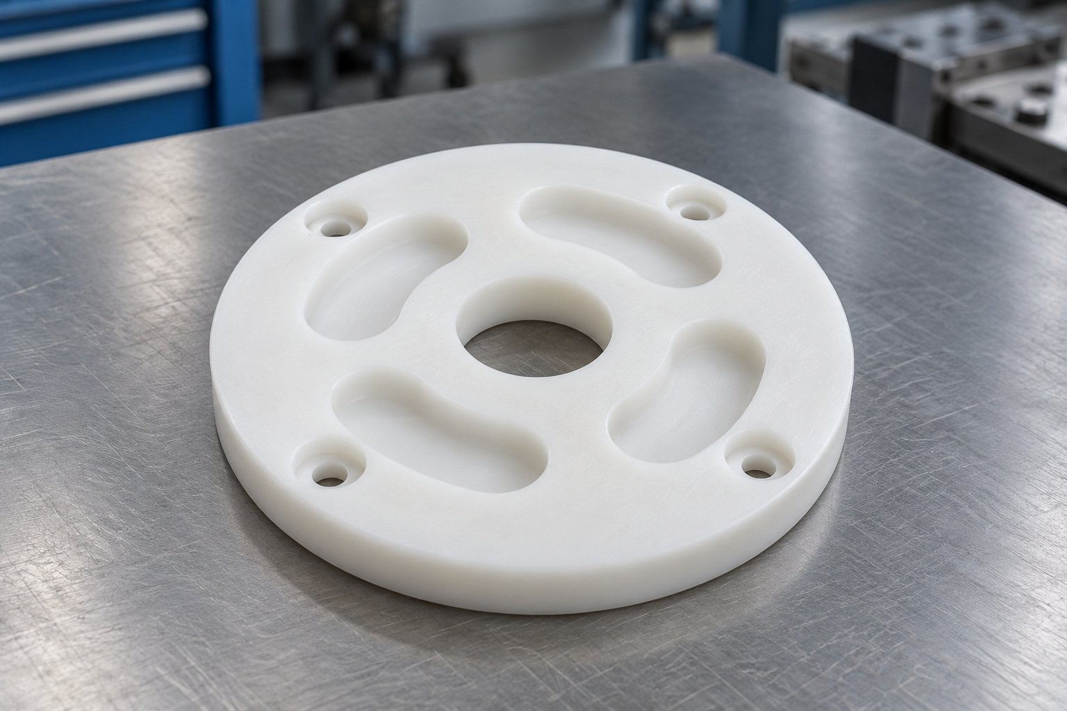 HDPE machining stock component — illustrative generated concept
