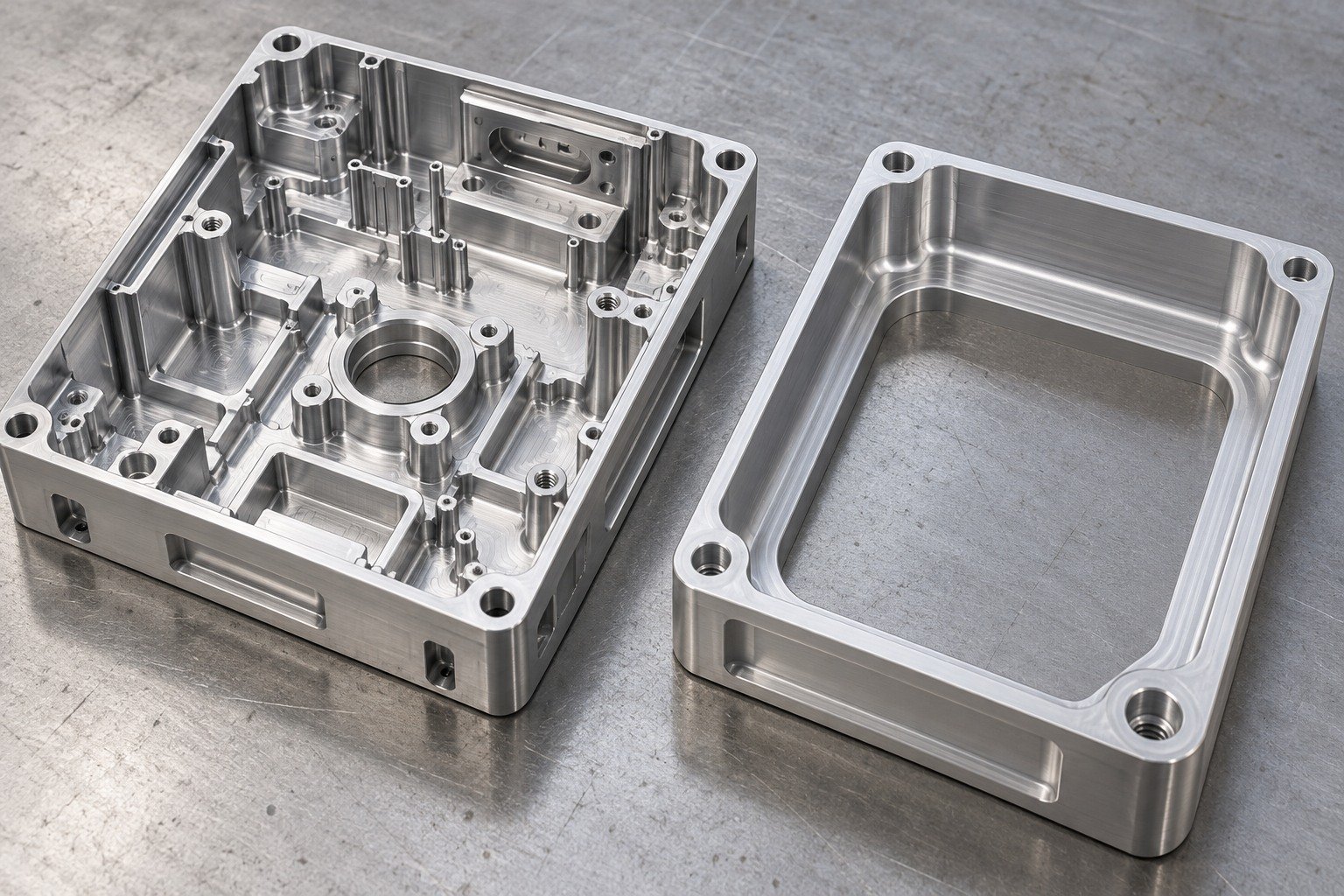 Illustrative CNC enclosure complexity comparison; no measured cost savings