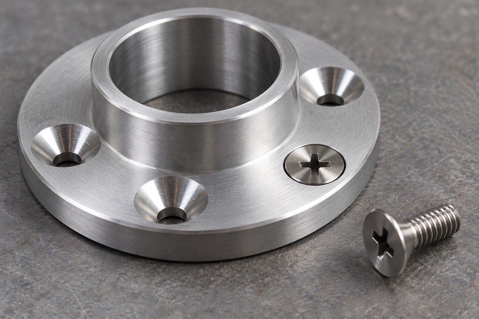 Illustrative countersunk flange and flush flat-head screw