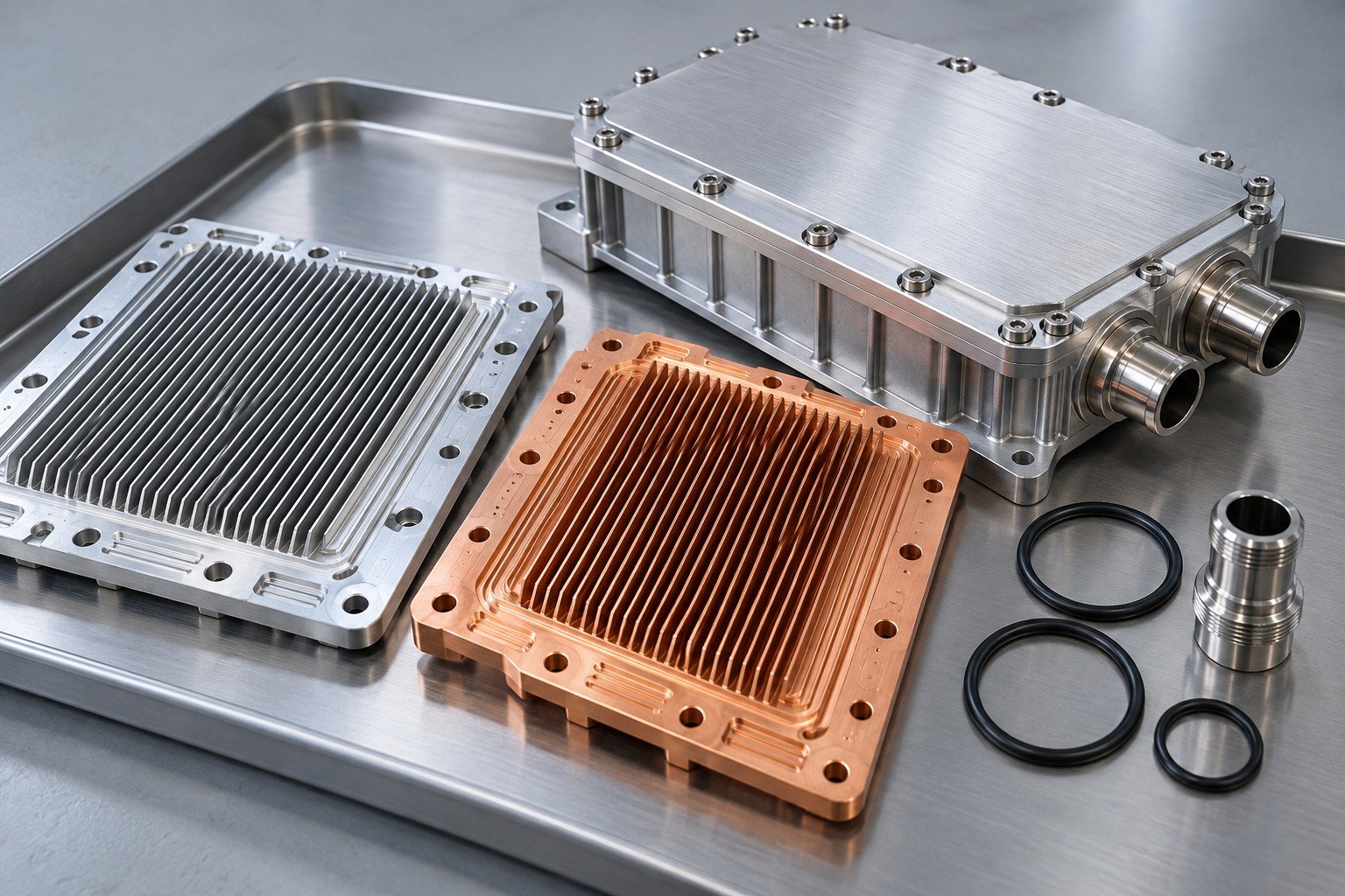 Illustrative material and coolant review for IGBT cooling components concept, not documentary company or customer photography