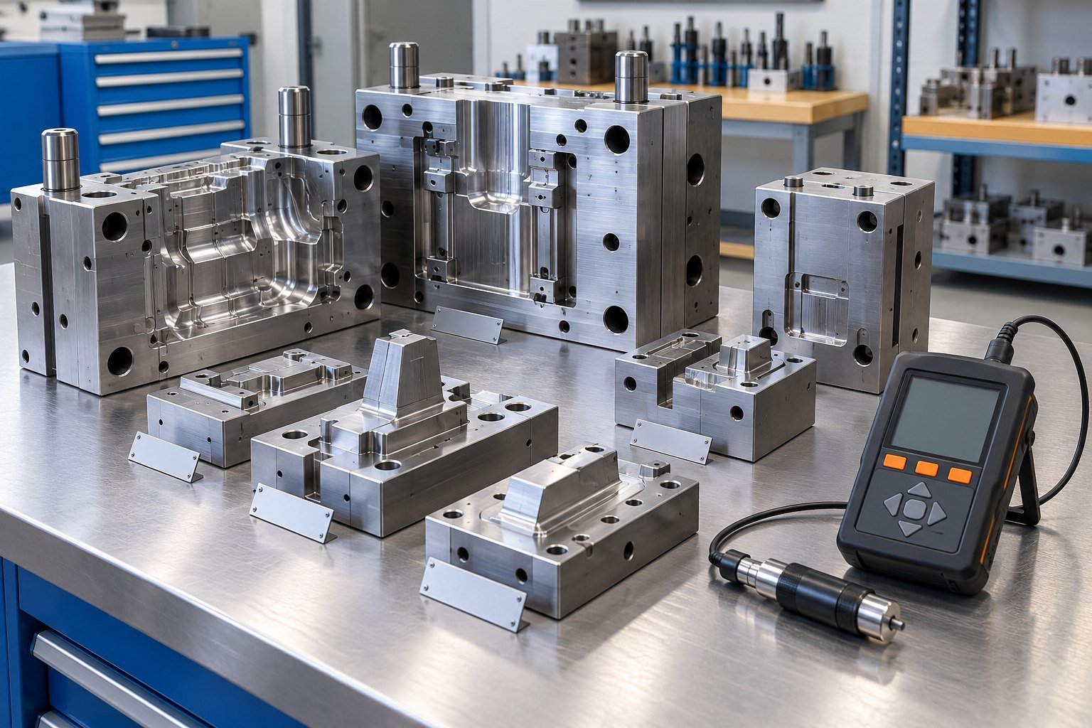 Material Check — illustrative injection mold tooling concept