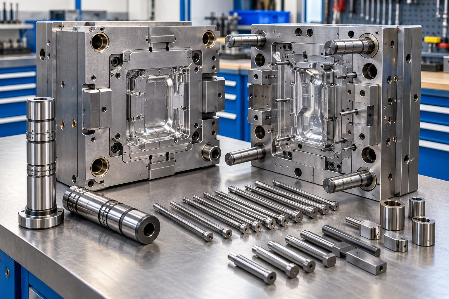 Assembly Check — illustrative injection mold tooling concept
