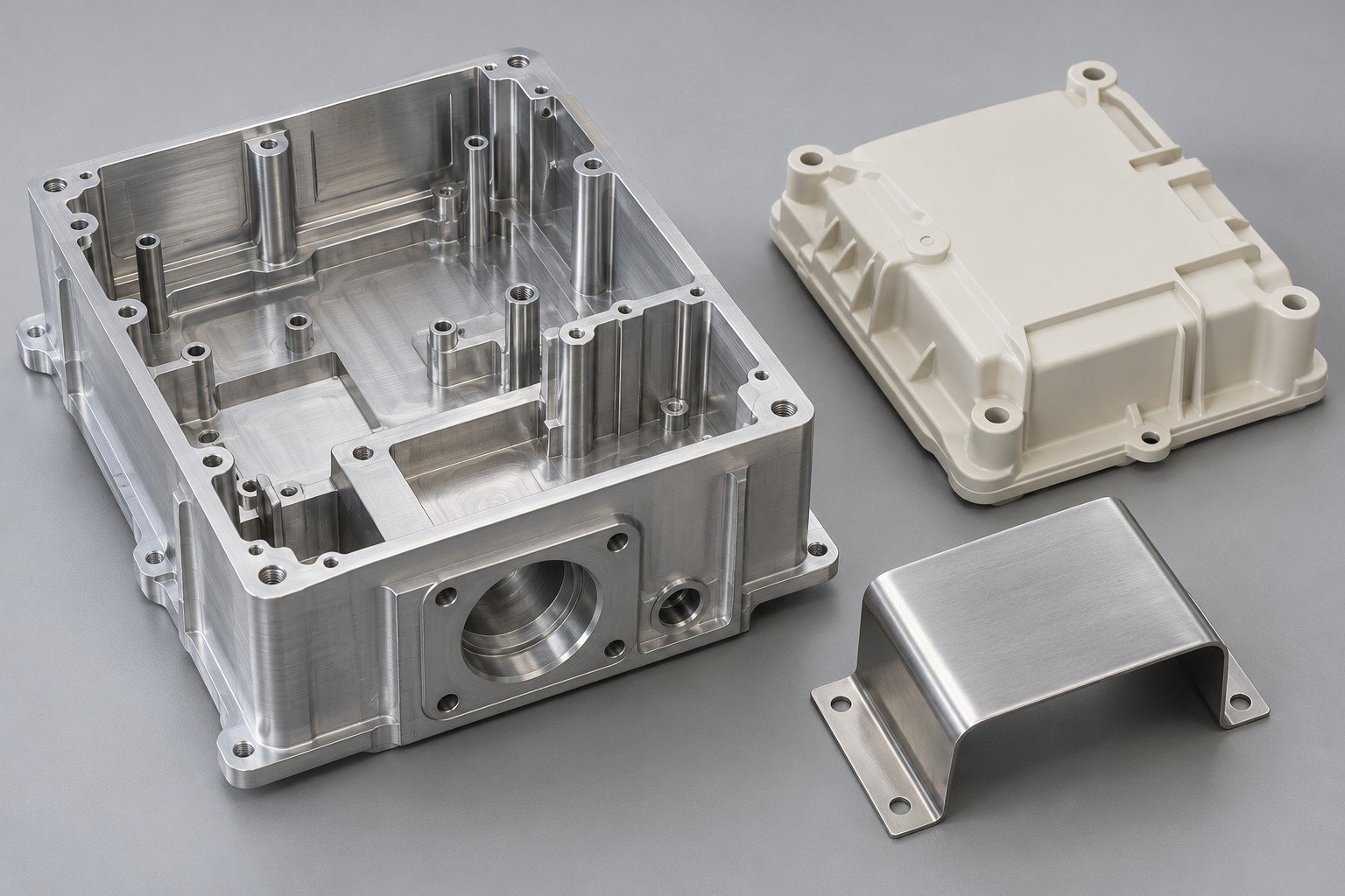 Open instrument housing, folded cover and polymer equipment cover; illustrative ground-support prototype component concept, not actual company/customer parts or qualification evidence