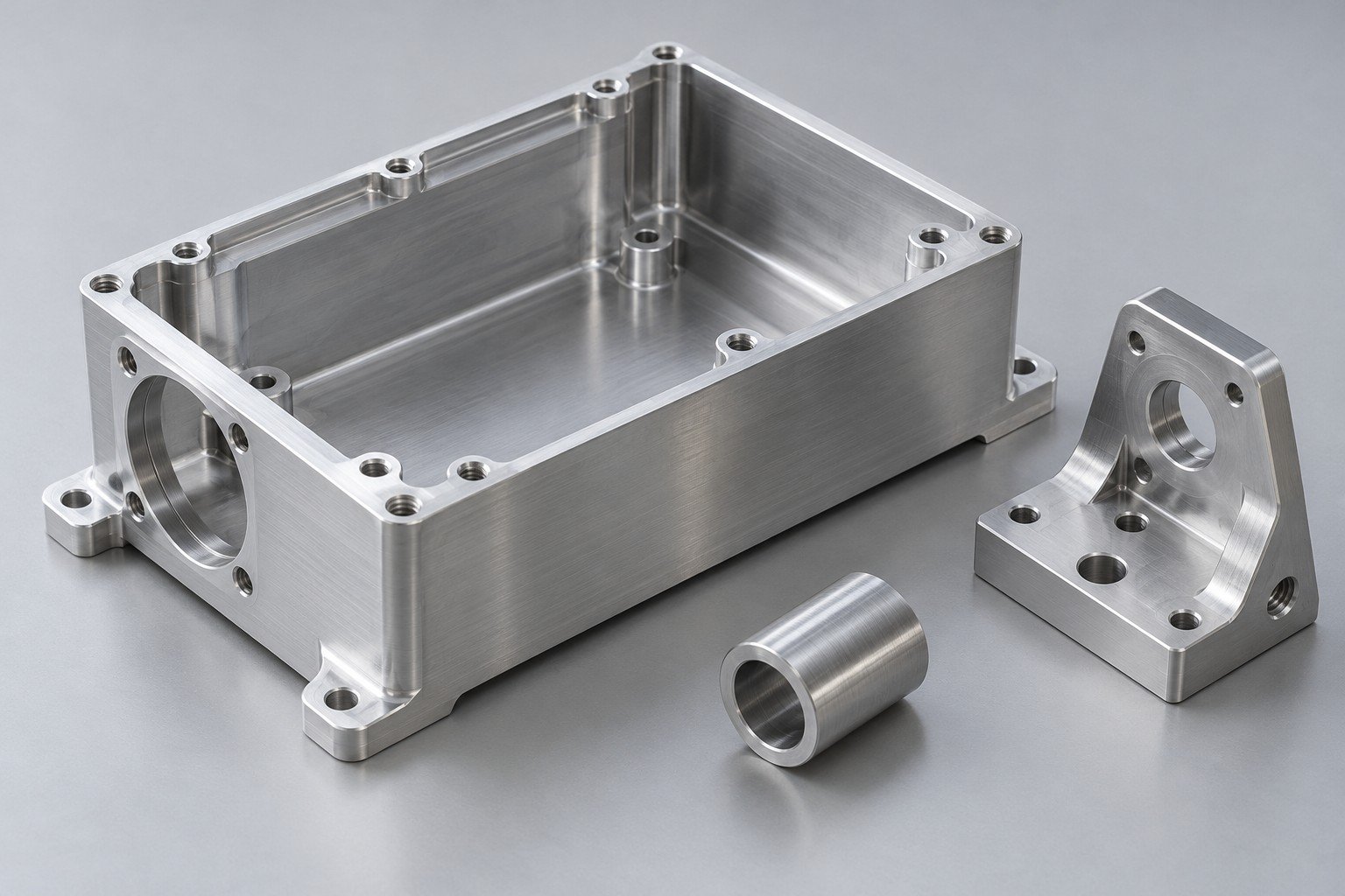 Empty ground-test equipment enclosure, angular mounting bracket and spacer sleeve; illustrative ground-support prototype component concept, not actual company/customer parts or qualification evidence