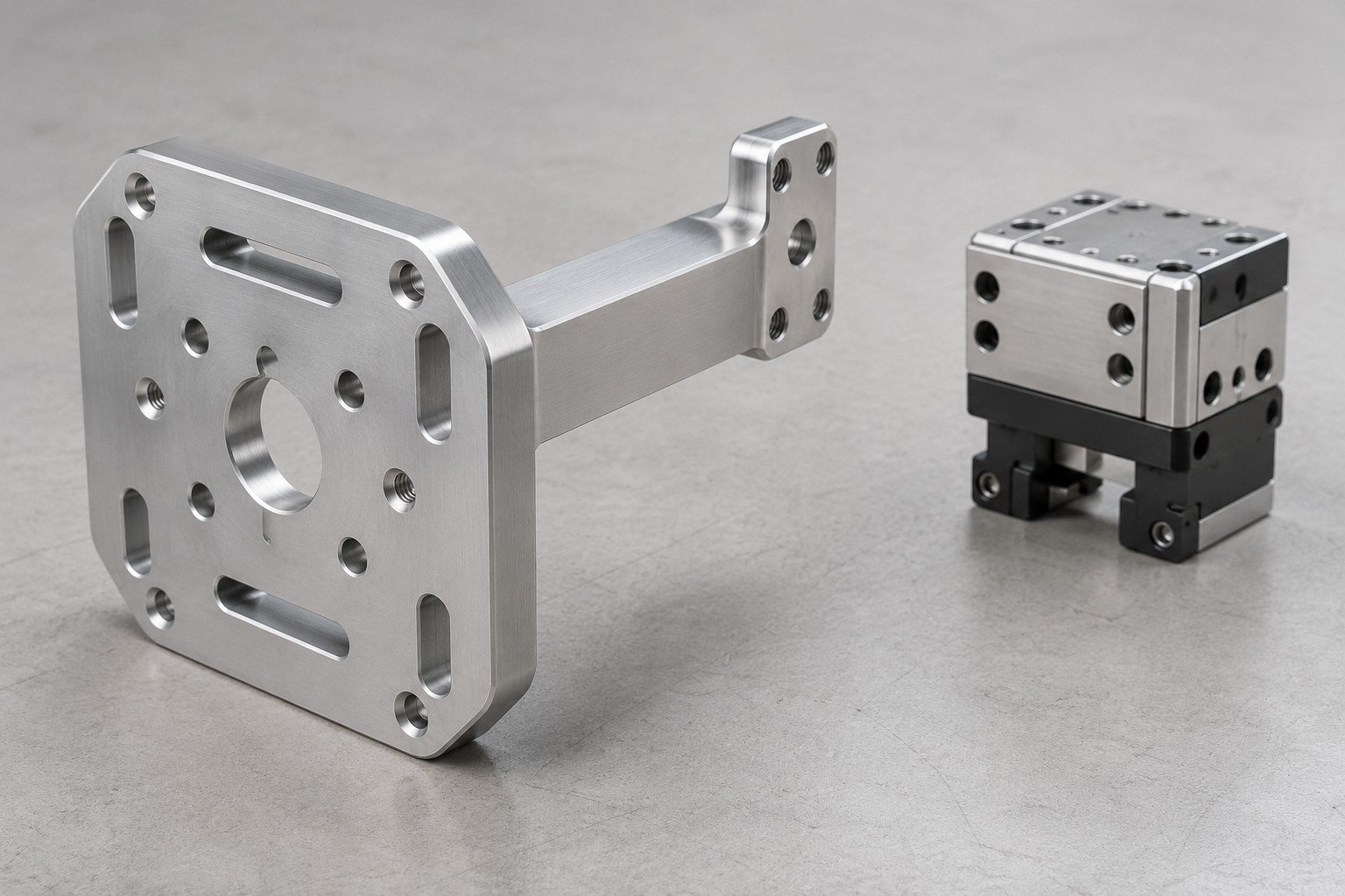 Detached lightweight tool adapter and standoff arm with separate tool block;illustrative component concept,not actual company/customer product or robot load rating/system-validation evidence