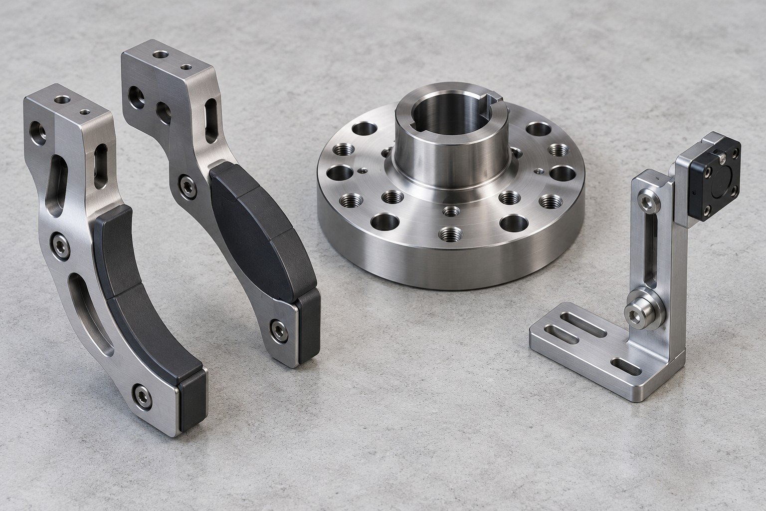 Separate robot gripper fingers, flange adapter and adjustable sensor bracket;illustrative component concept,not actual company/customer product or robot load rating/system-validation evidence