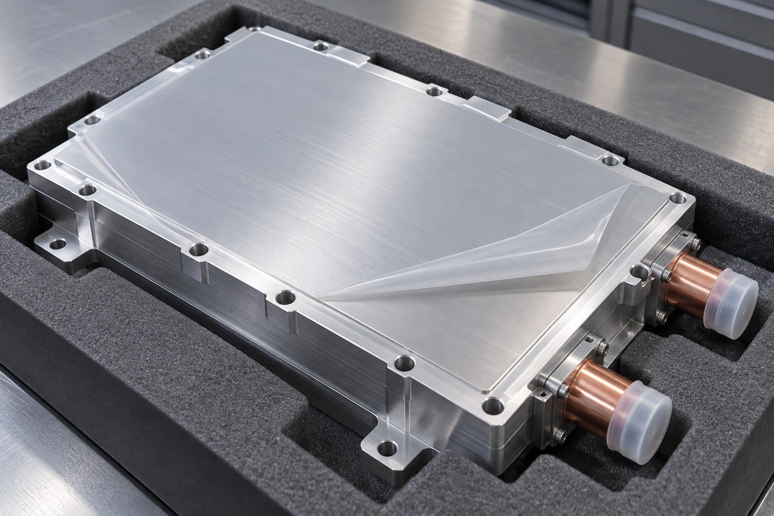 Illustrative protection and handling on an inverter cooling component concept, not documentary company or customer photography