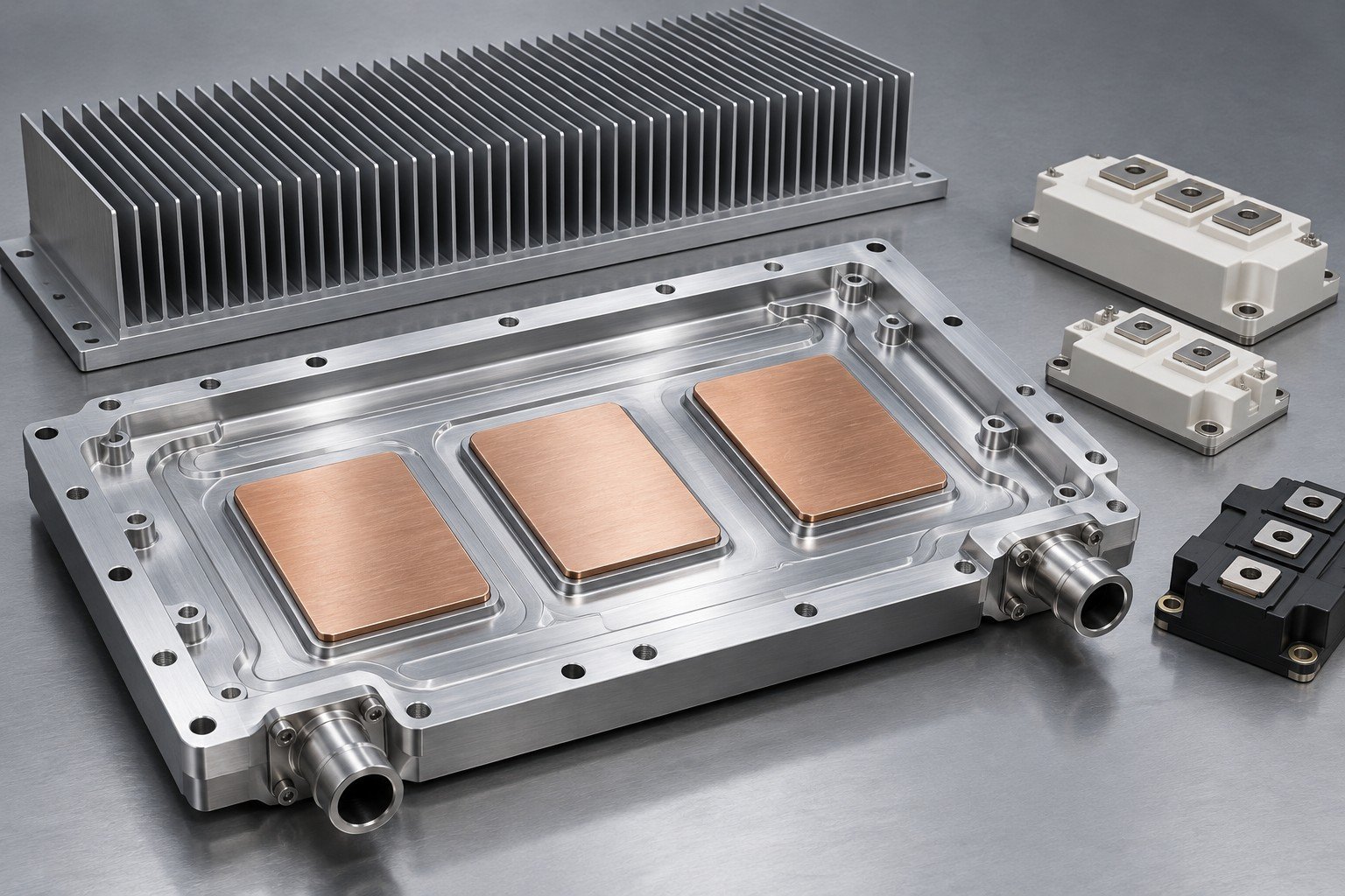 Illustrative inverter cooling assembly concept, not a customer part