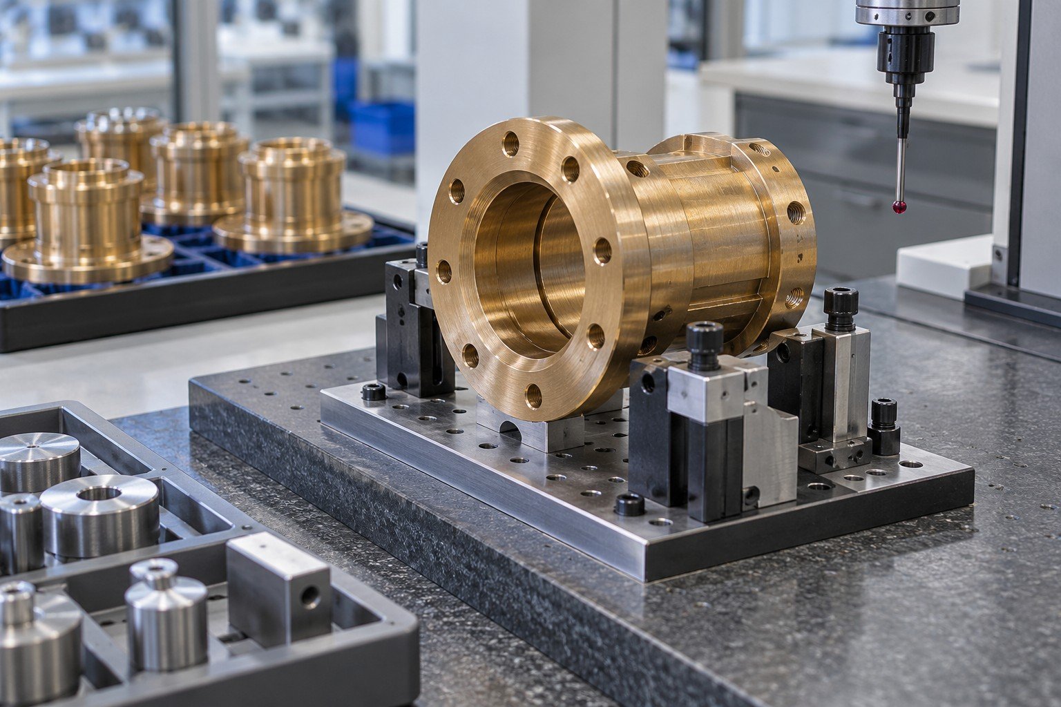 First-off bronze flanged sleeve on dedicated low checking fixture