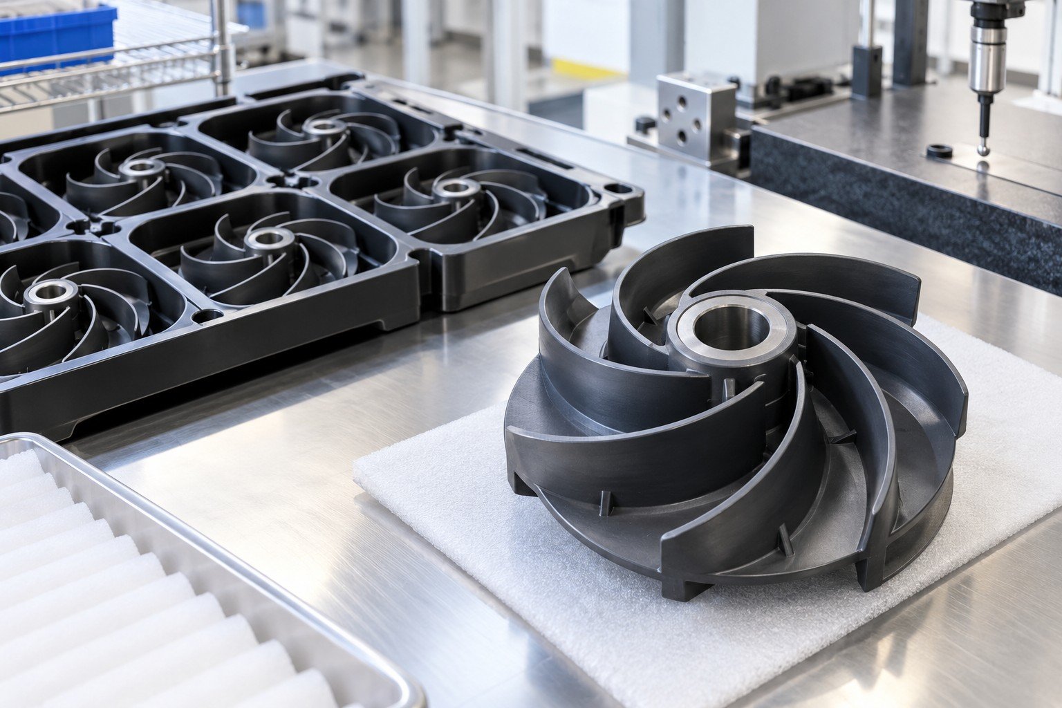 Molded plastic impeller and separate multi-cavity sample tray, no numbers
