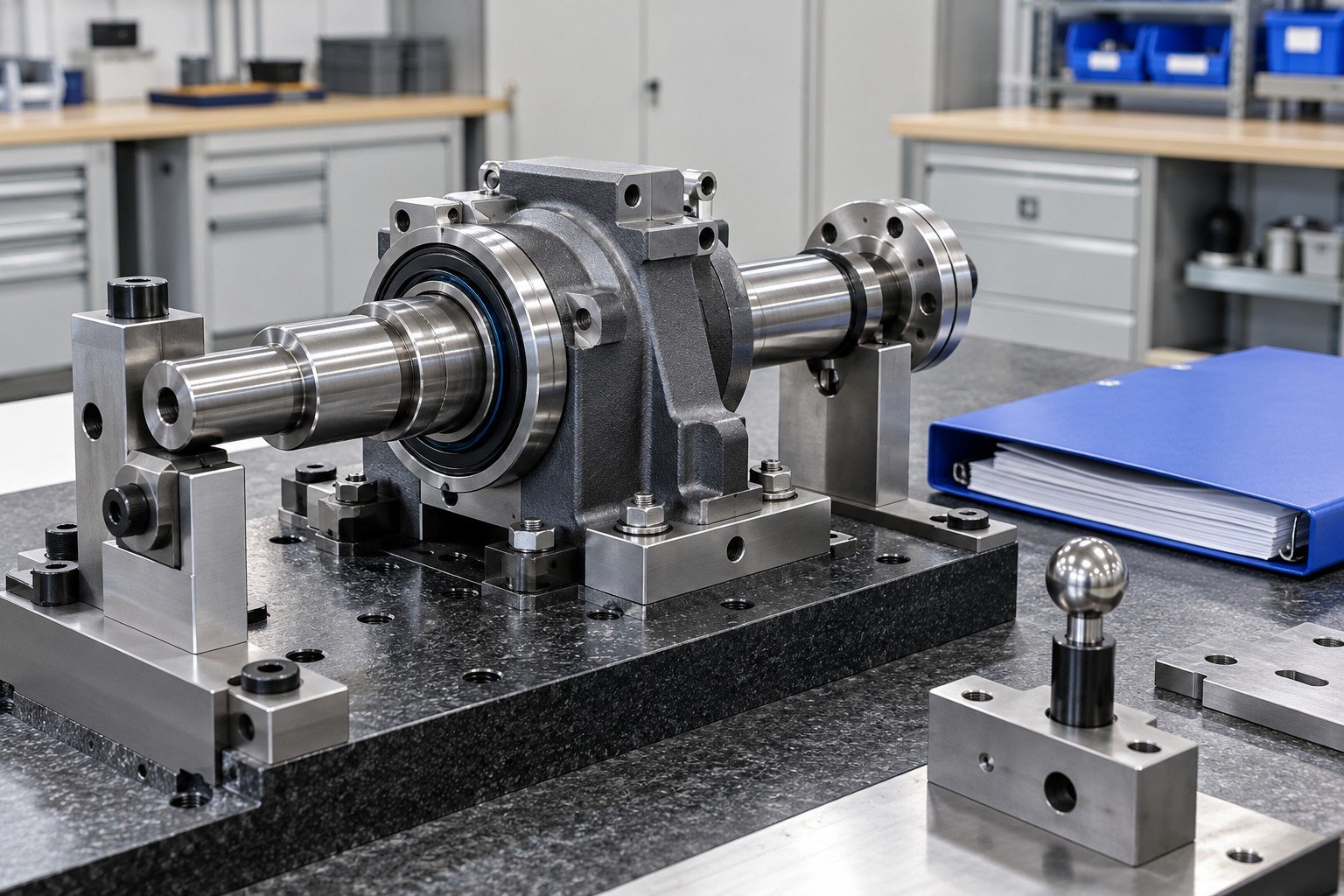 Compact mechanical bearing and shaft subassembly with mounting datums and blank release folder