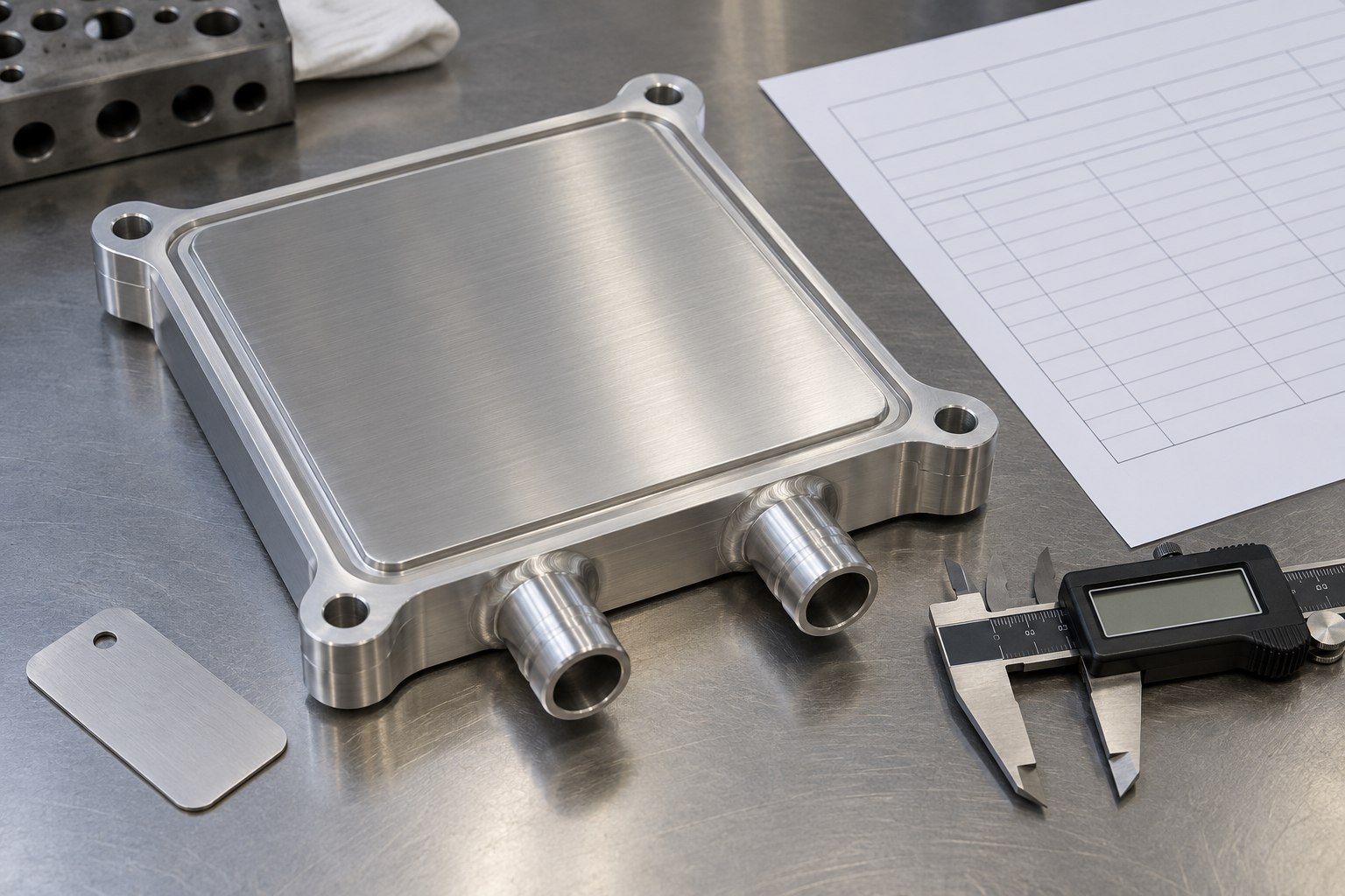 Illustrative acceptance scope review for a liquid cold plate concept, not documentary company or customer photography
