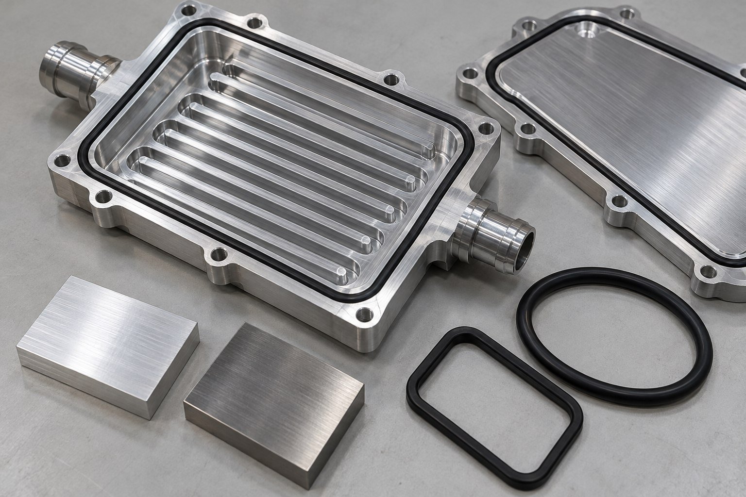 Illustrative coolant compatibility review for a liquid cold plate concept, not documentary company or customer photography