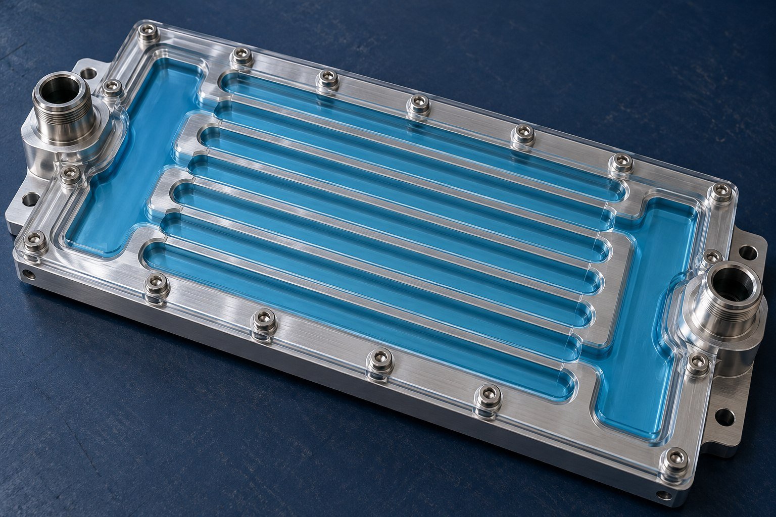 Illustrative flow distribution review for a liquid cold plate concept, not documentary company or customer photography