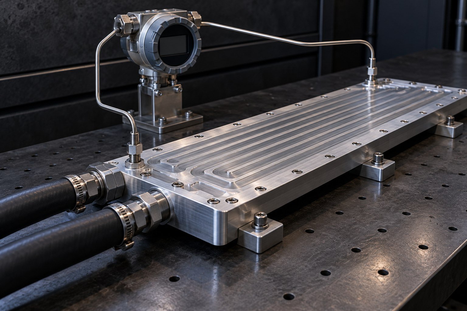 Illustrative pressure drop review for a liquid cold plate concept, not documentary company or customer photography