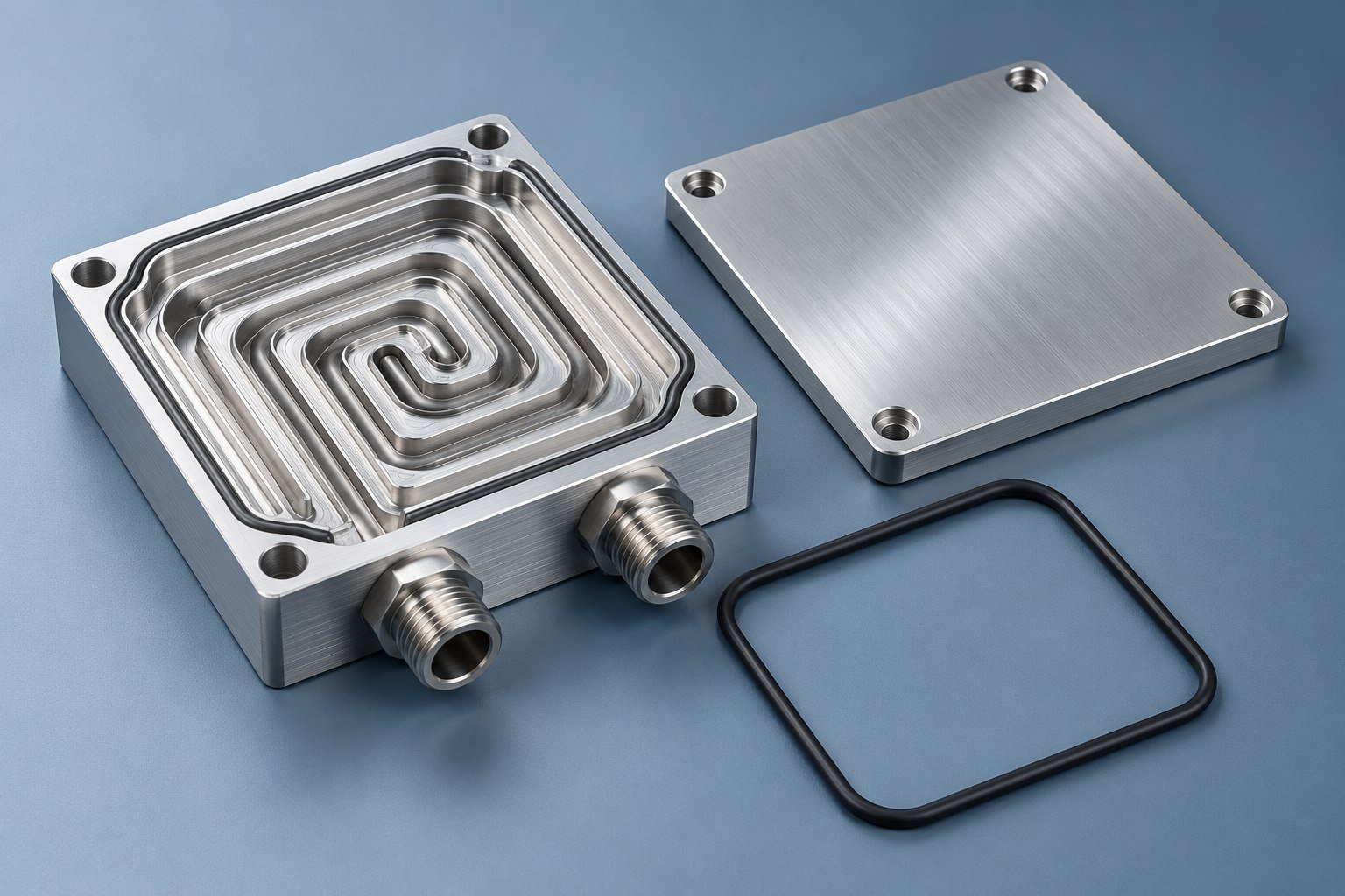 Illustrative machined channels + sealed cover concept, not documentary company or customer photography