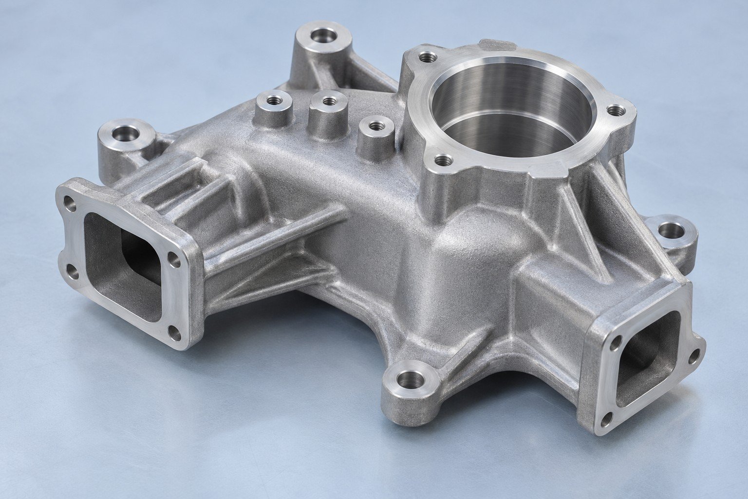 Machined datum pads on a cast housing — illustrative concept