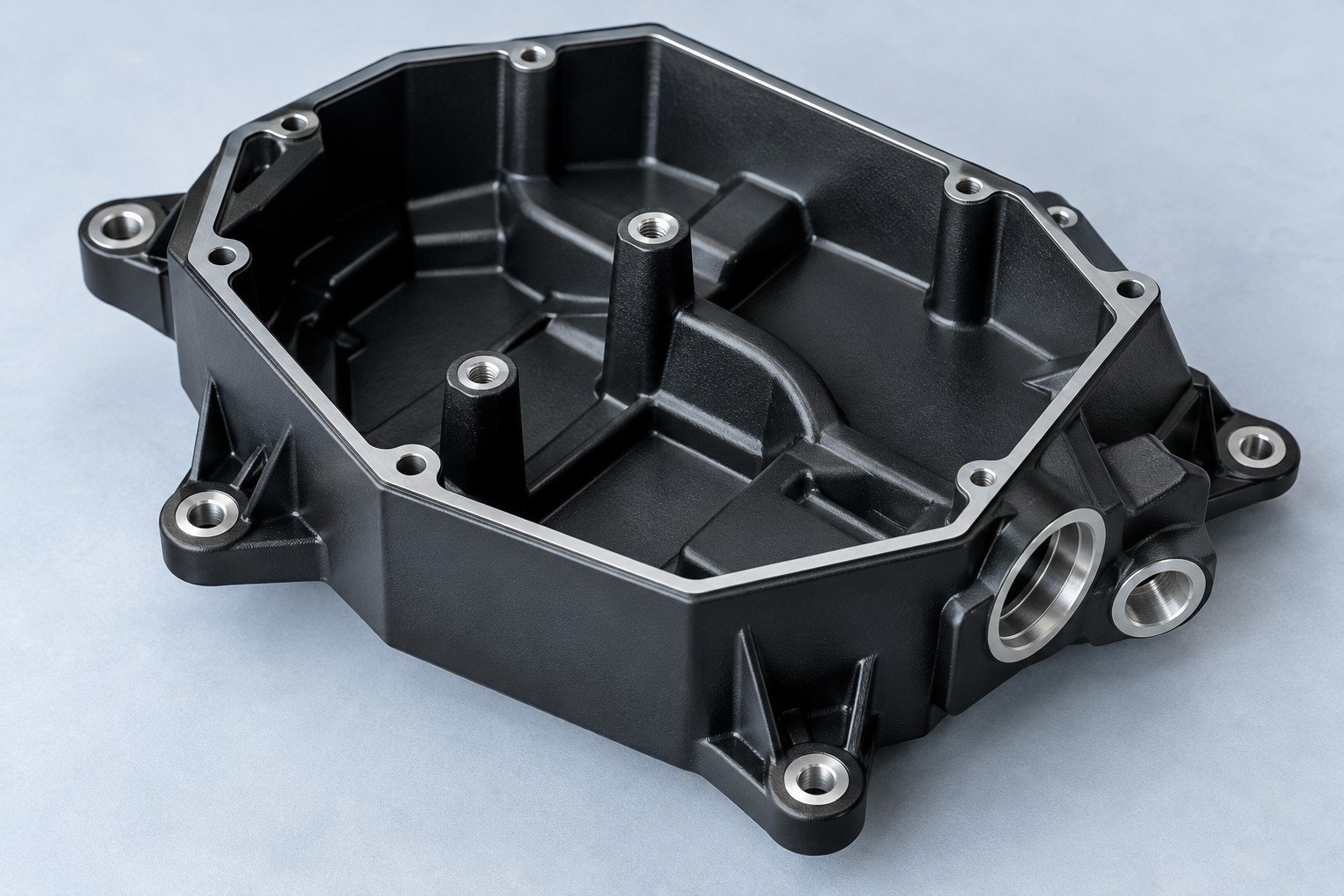 Masked and powder-coated die cast enclosure — illustrative concept