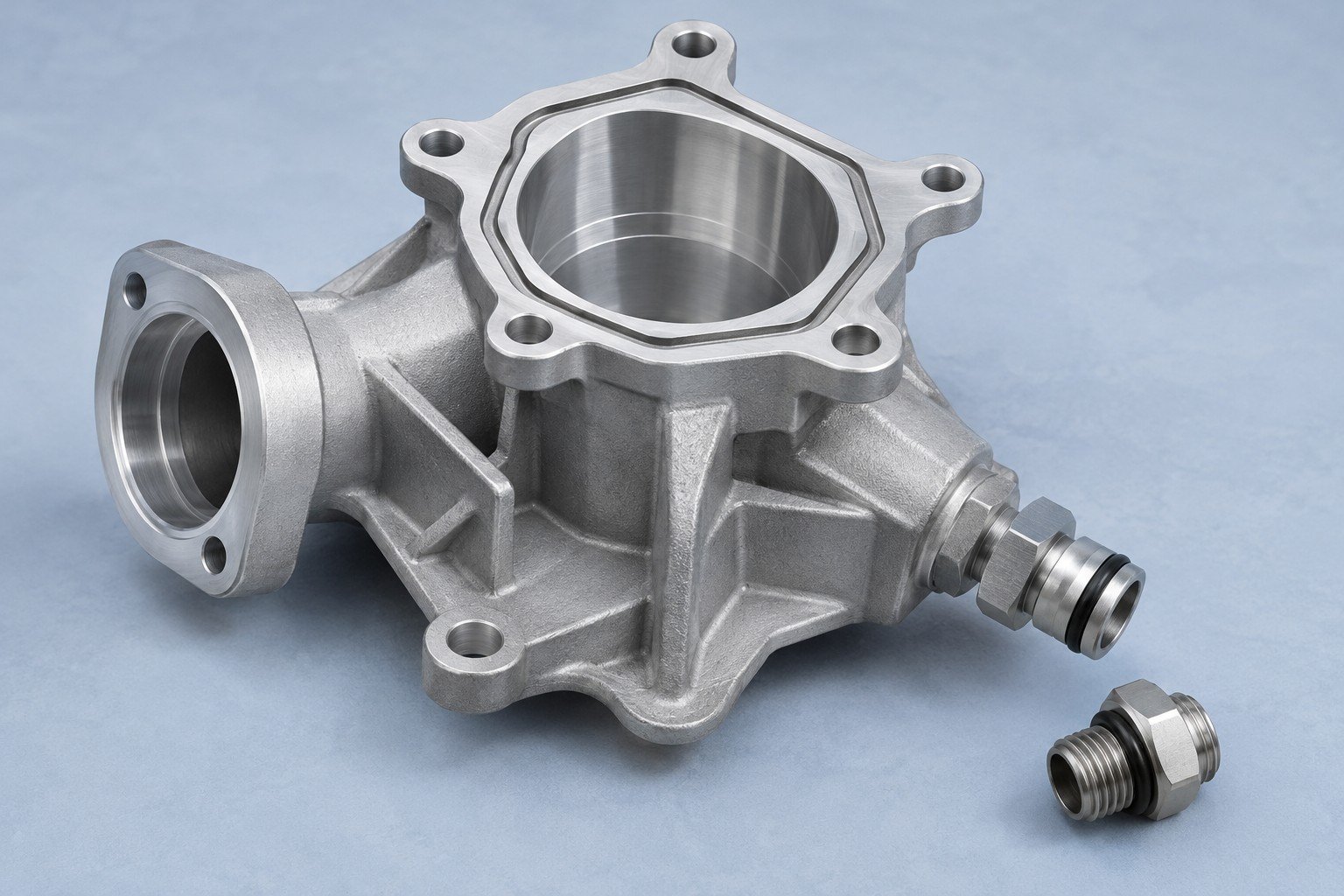 Flanged valve body for leak-test planning — illustrative concept