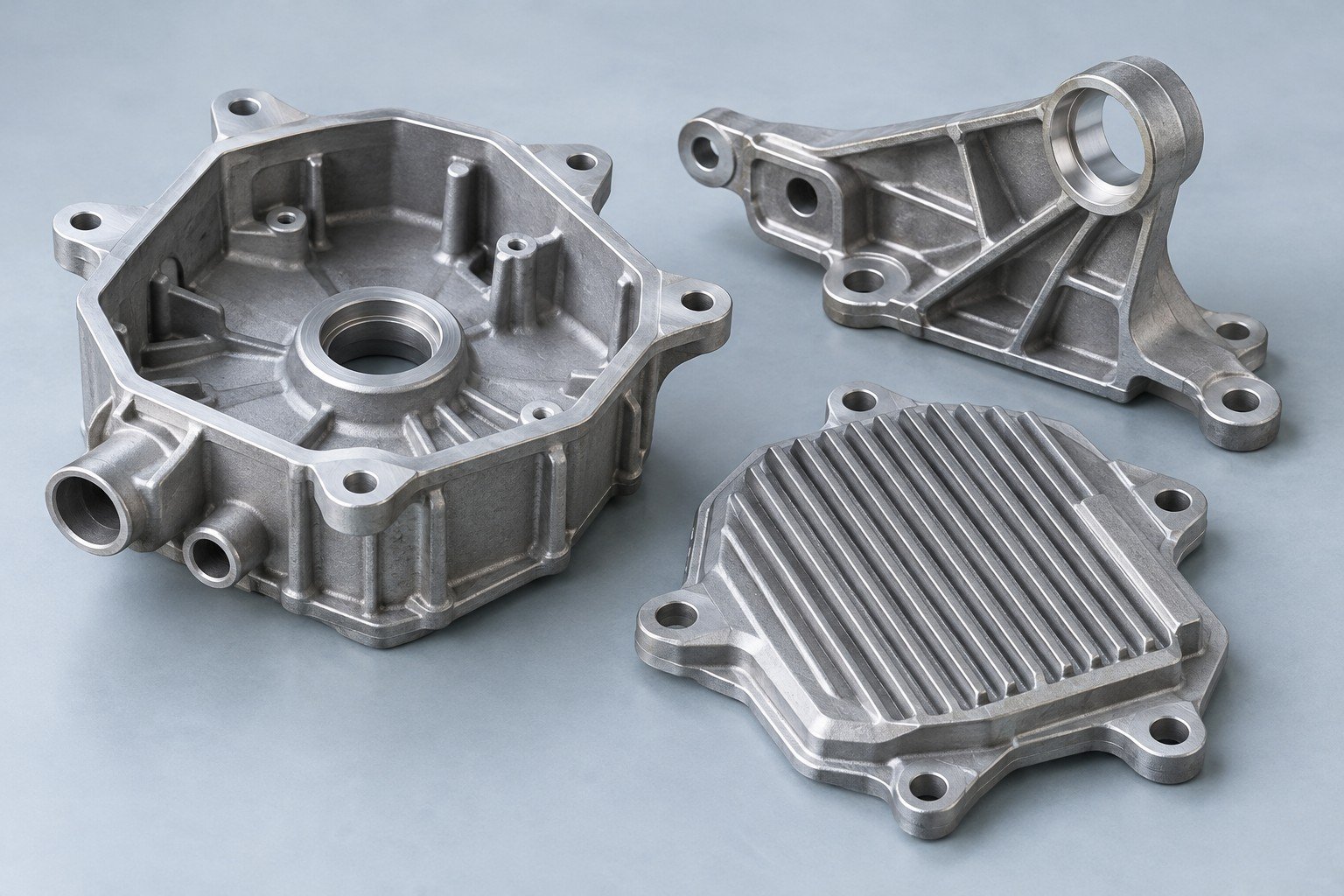 Three distinct aluminum die cast production part concepts.