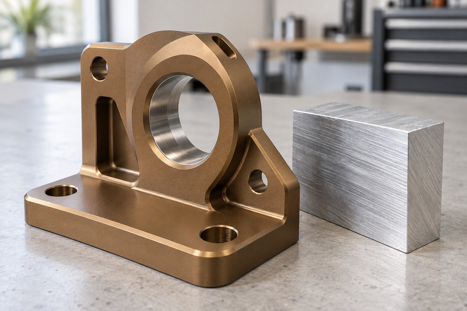Brackets & Mounts — Alloy & Finish — illustrative anodized aluminum component
