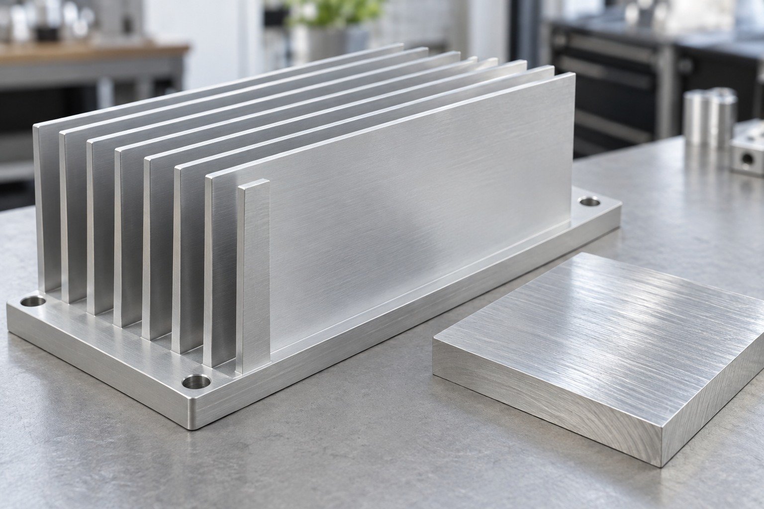 Heat Sinks & Housings — Alloy & Finish — illustrative anodized aluminum component