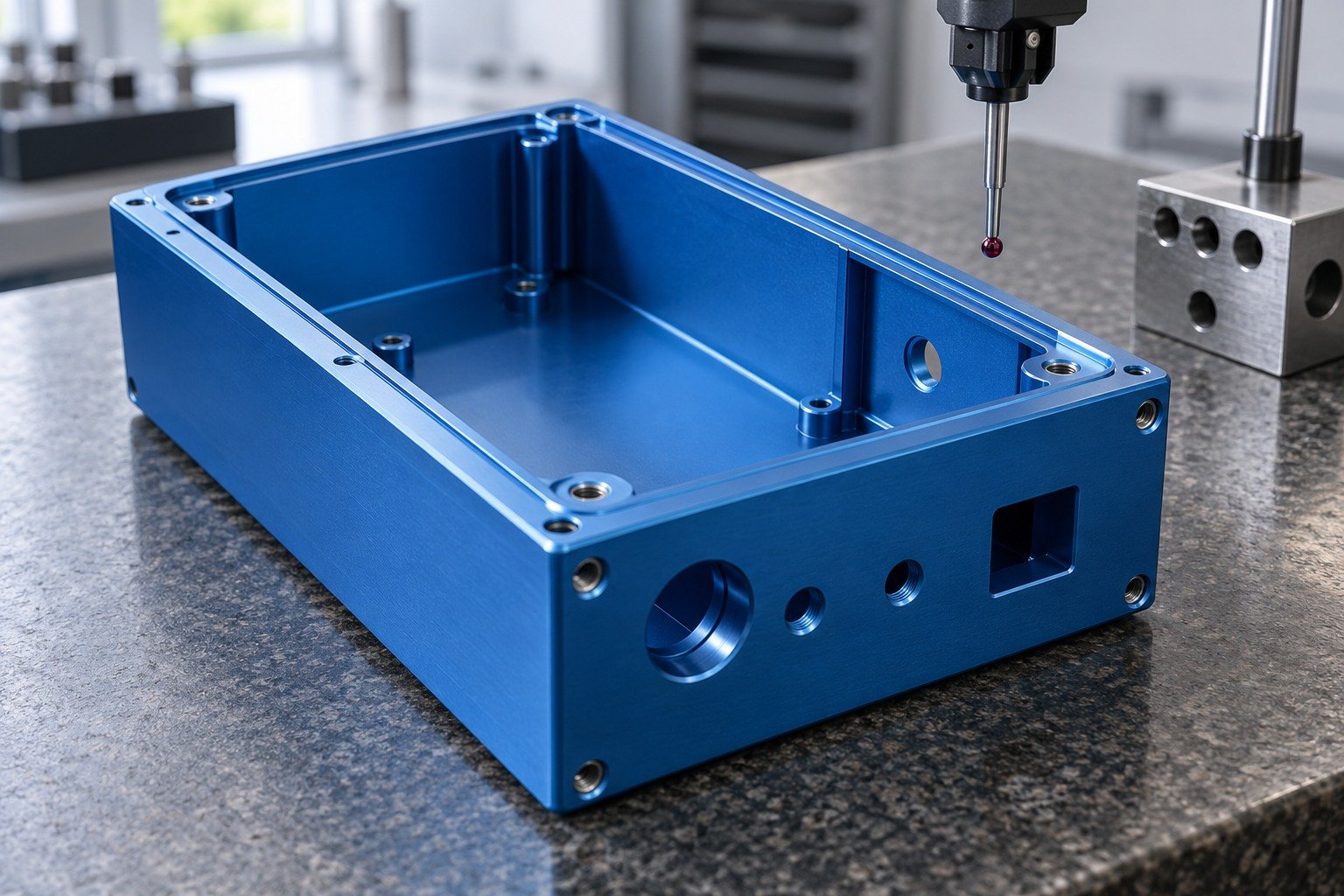 Enclosures & Covers — Acceptance — illustrative anodized aluminum component