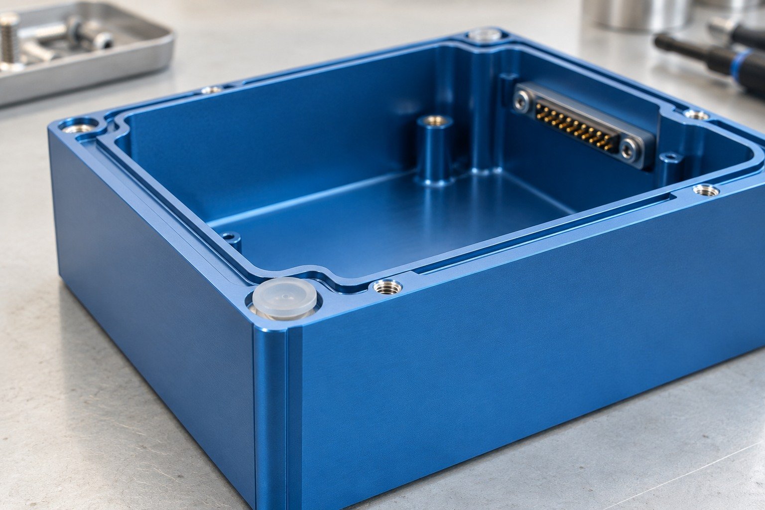 Enclosures & Covers — Masking Plan — illustrative anodized aluminum component