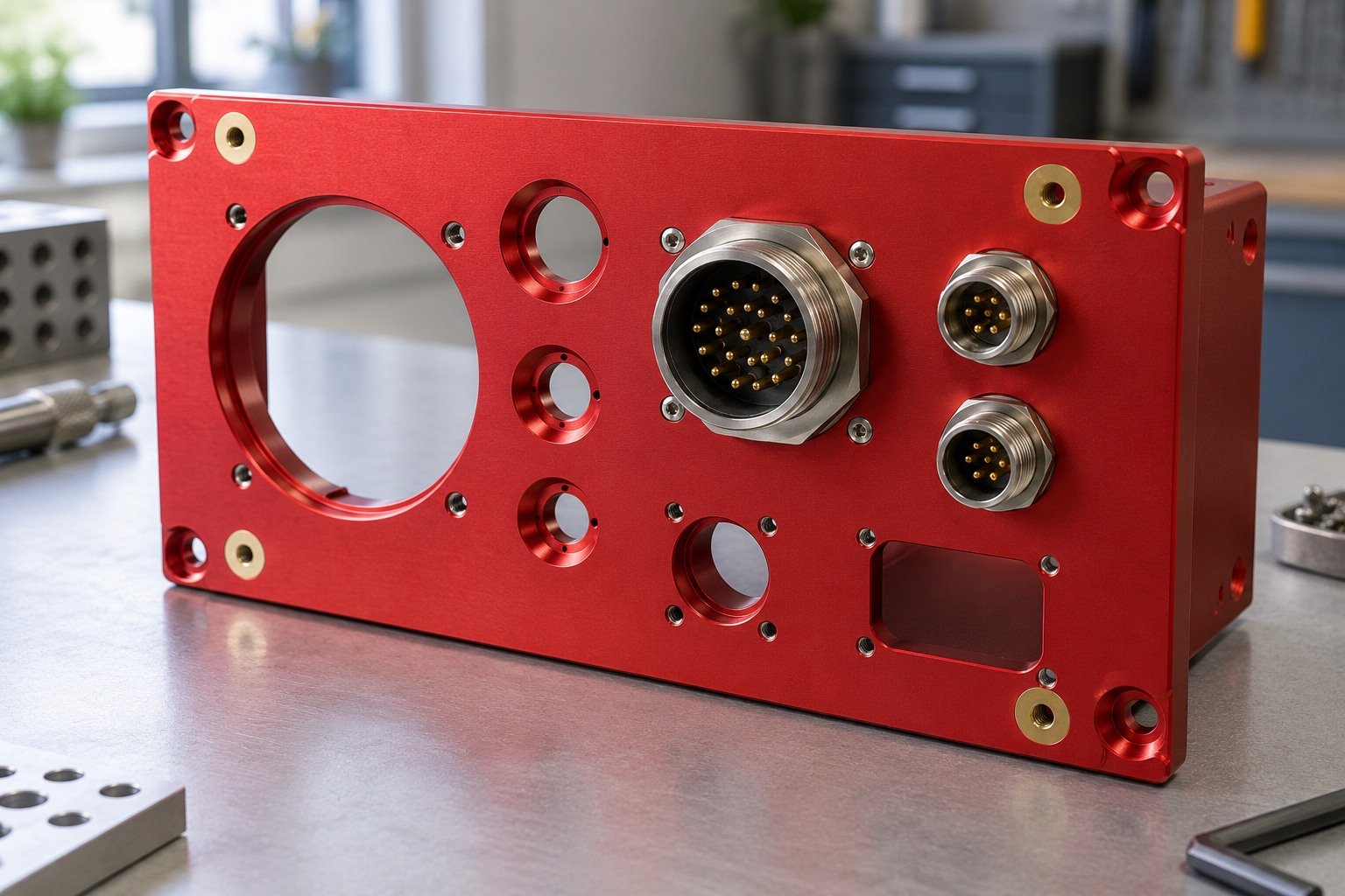 Panels & Controls — Your Part — illustrative anodized aluminum component