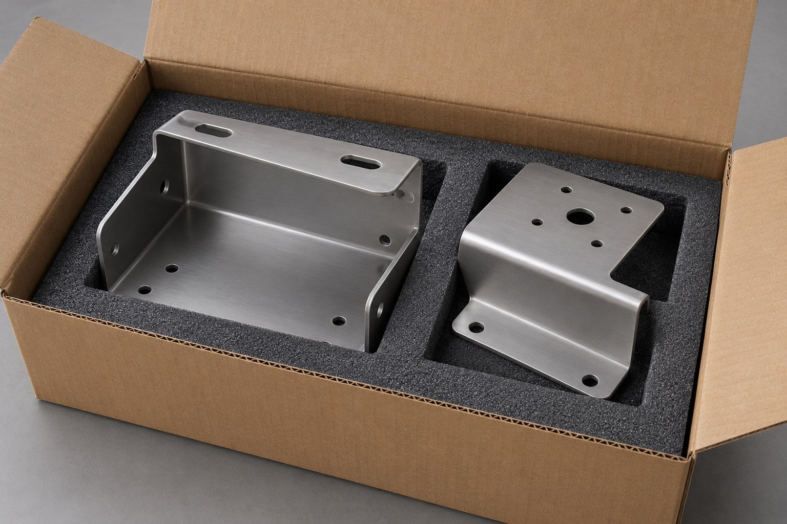 Formed metal parts protected in shipping packaging