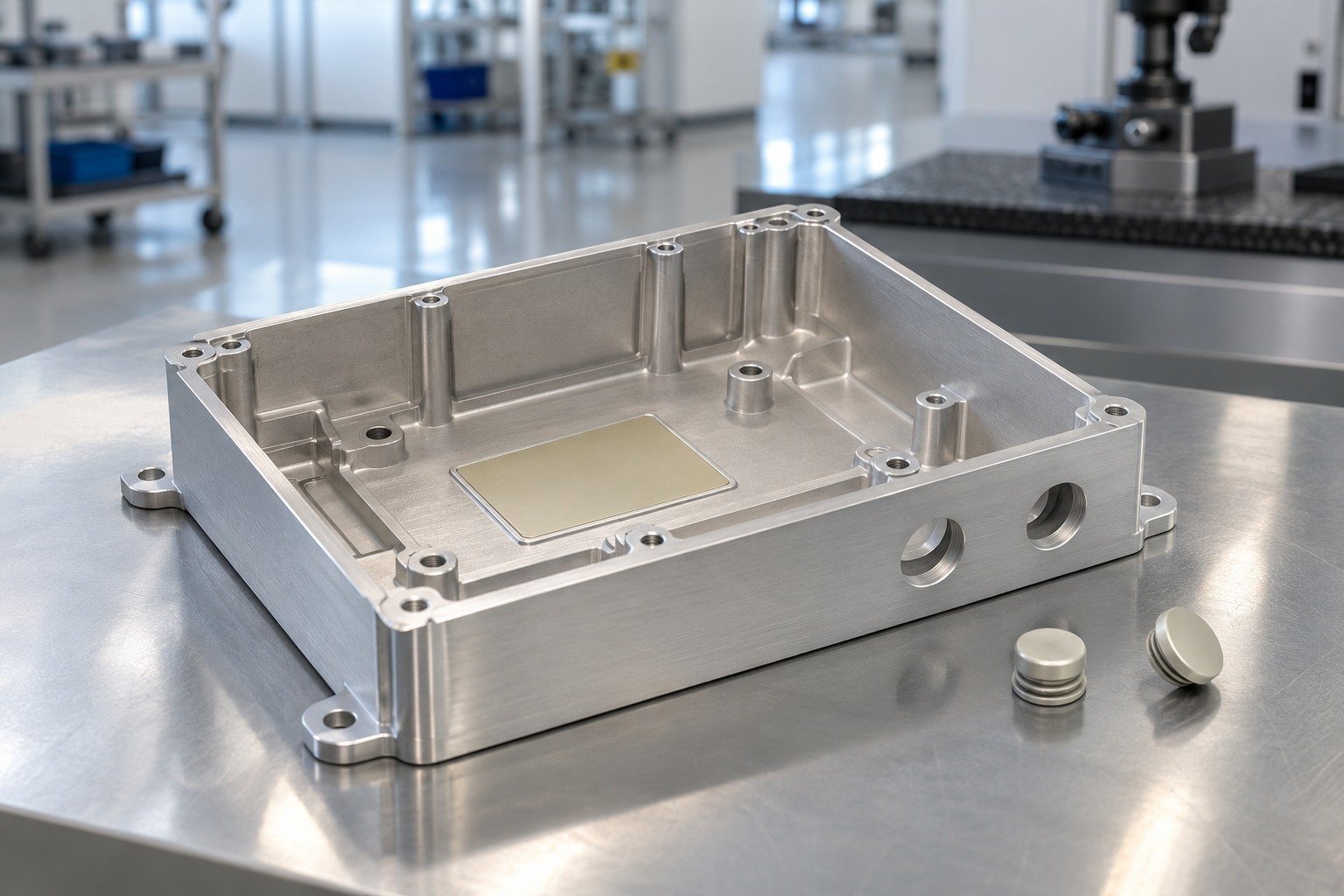 Electronics Enclosures — Masks & Interfaces — illustrative aluminum chem-film component