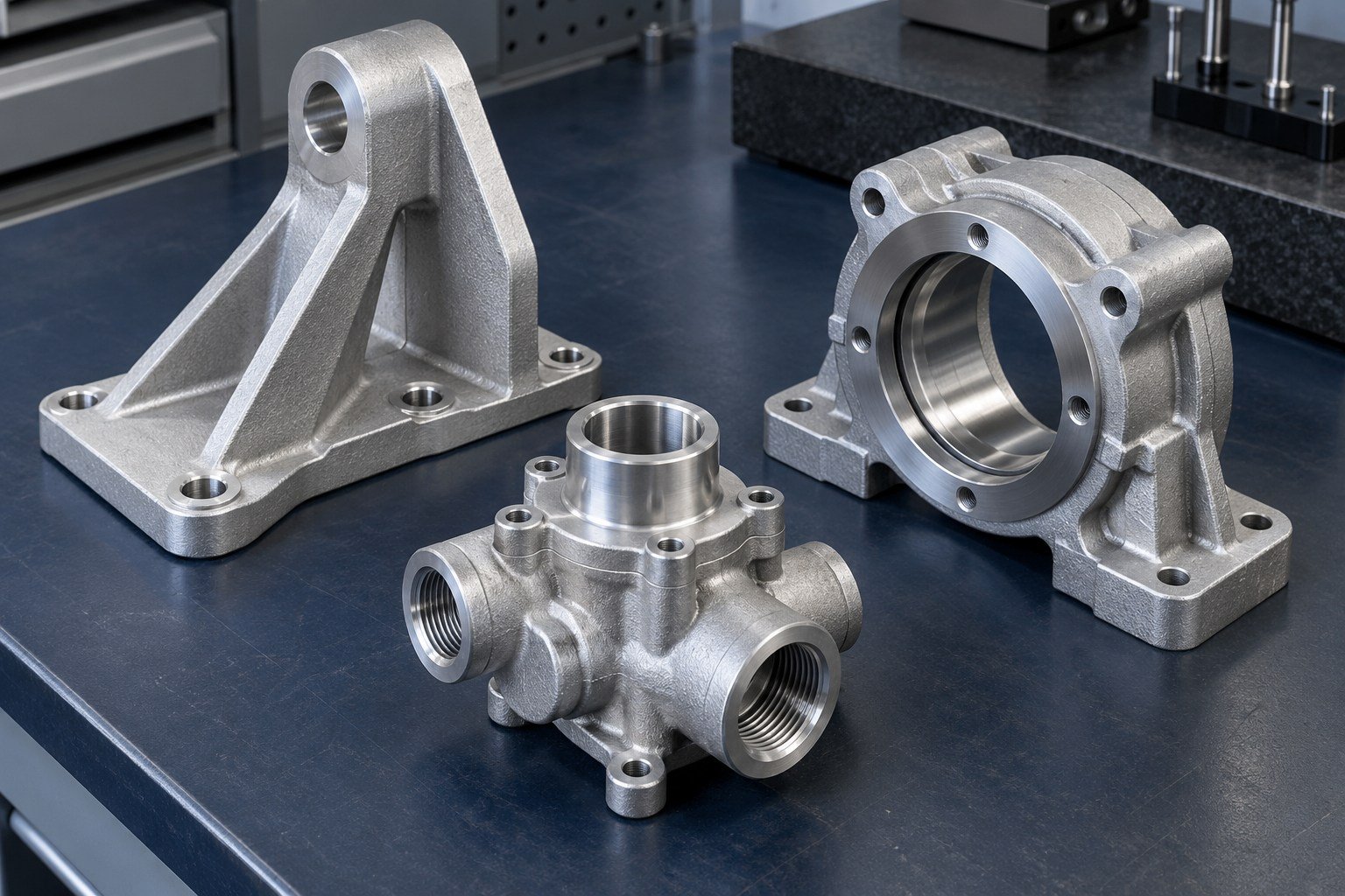 Distinct aluminum gravity cast bearing carrier, cover and bracket concepts.