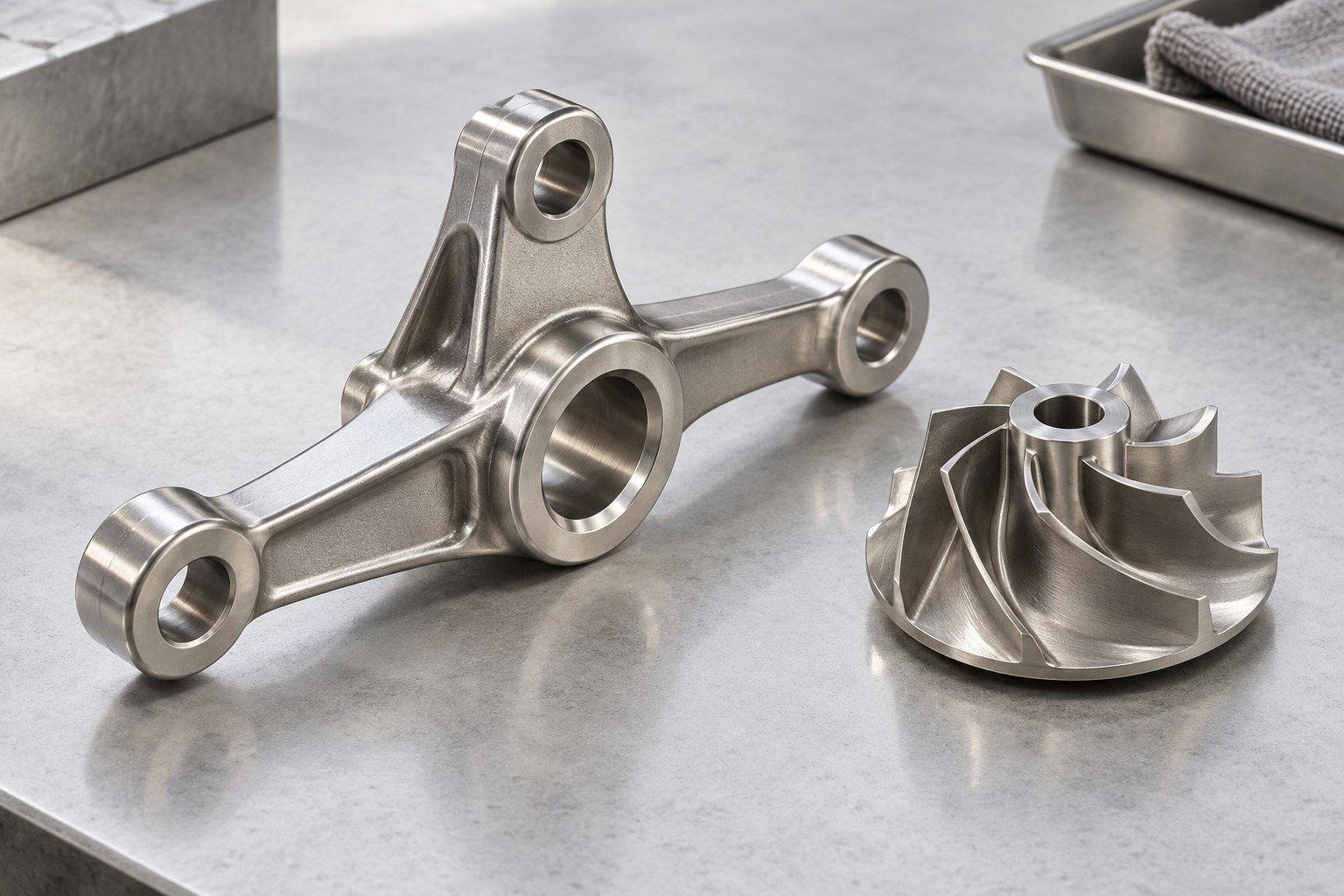 Illustrative complex investment-cast stainless linkage and valve components