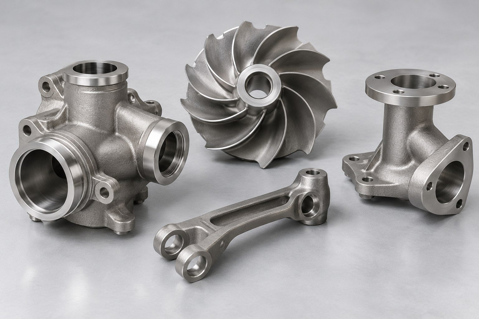 Illustrative investment-cast impeller, valve and linkage concepts
