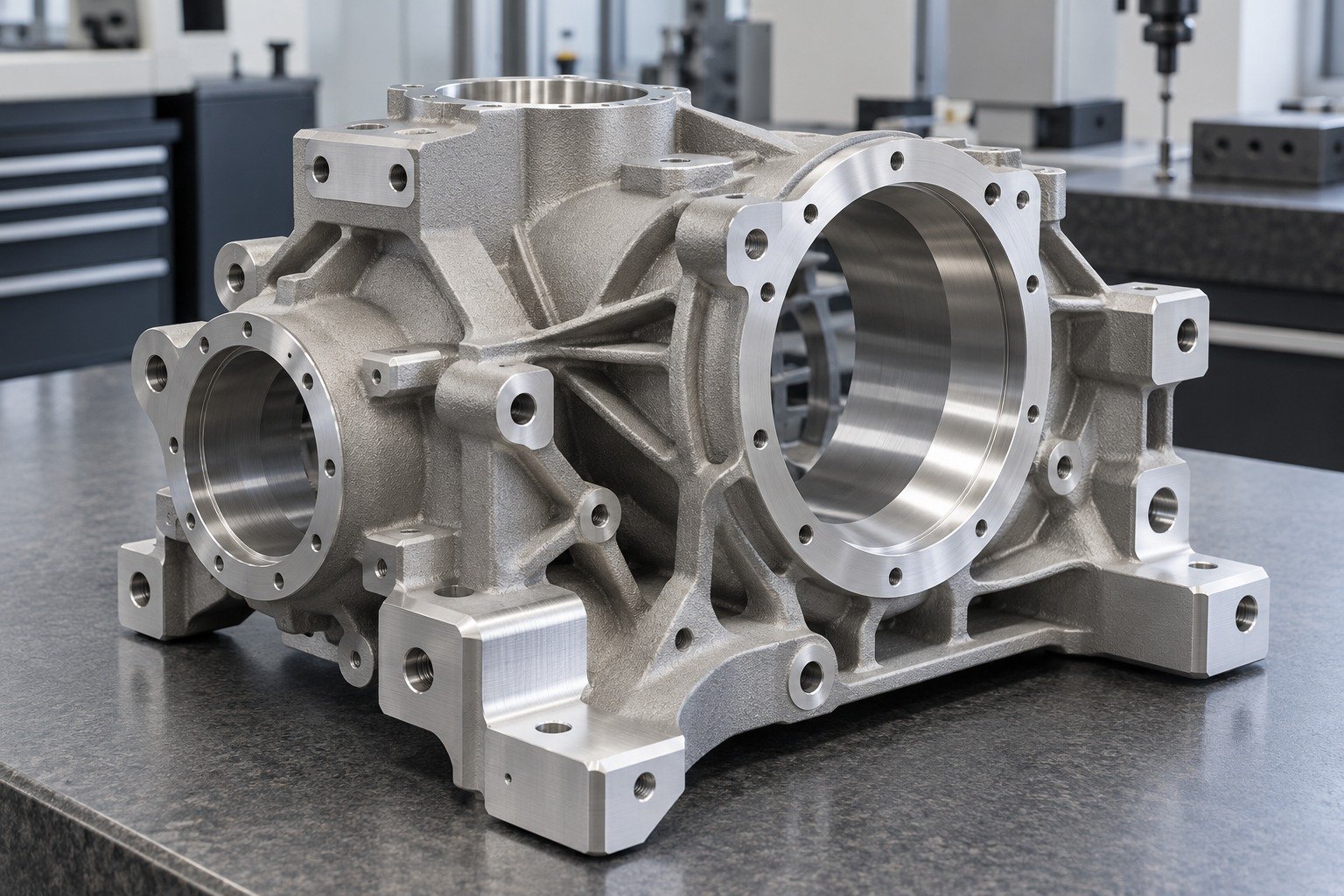 Illustrative printed metal datum pads and machining stock