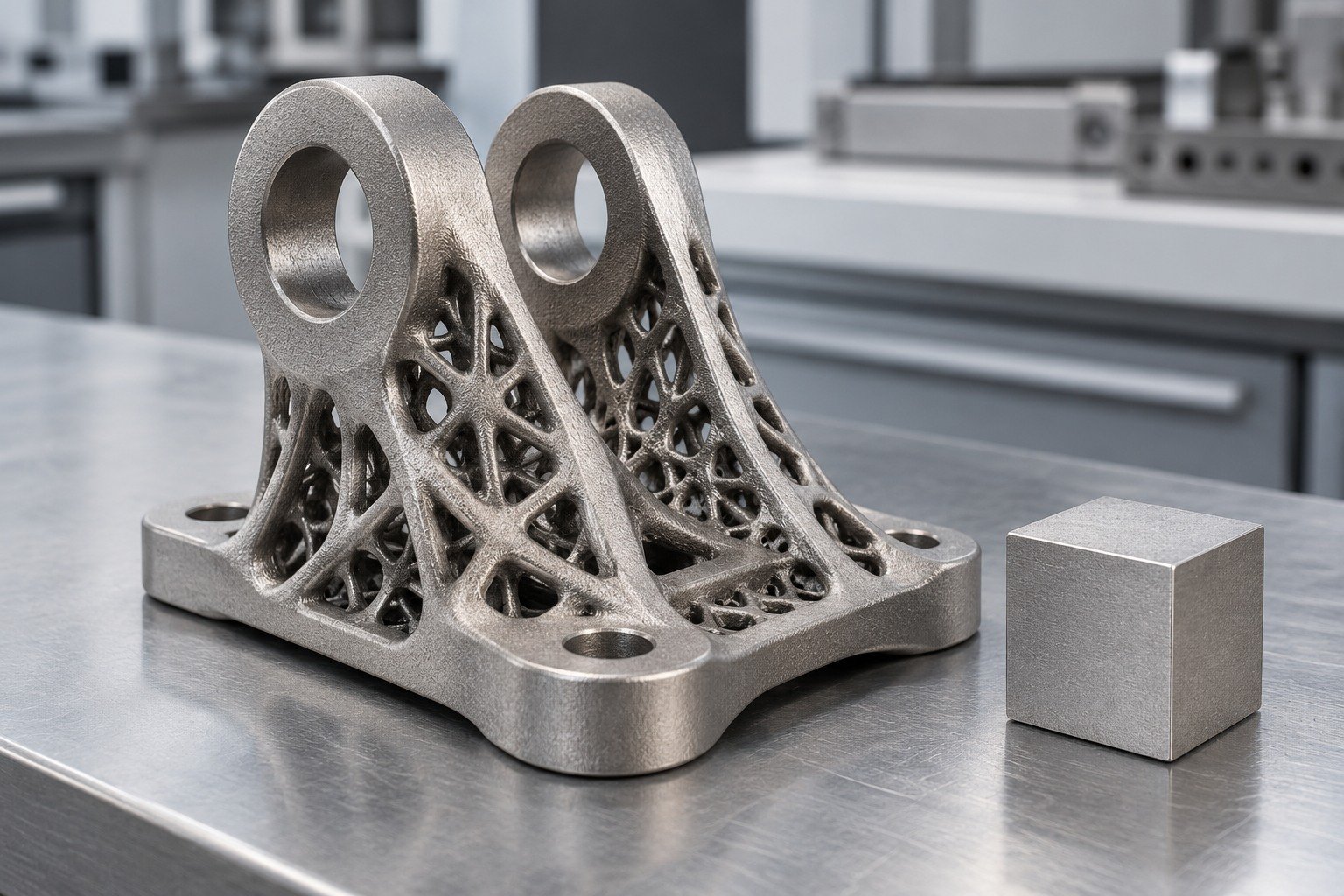 Lightweight Brackets — Material & Process — Illustrative metal additive manufacturing concept.