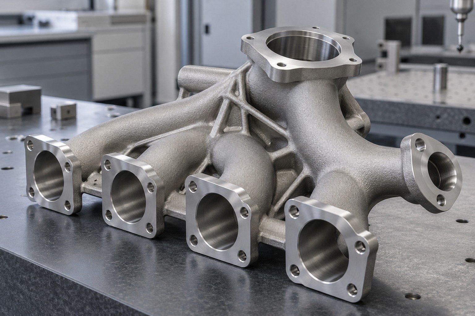 Illustrative finished metal printed manifold