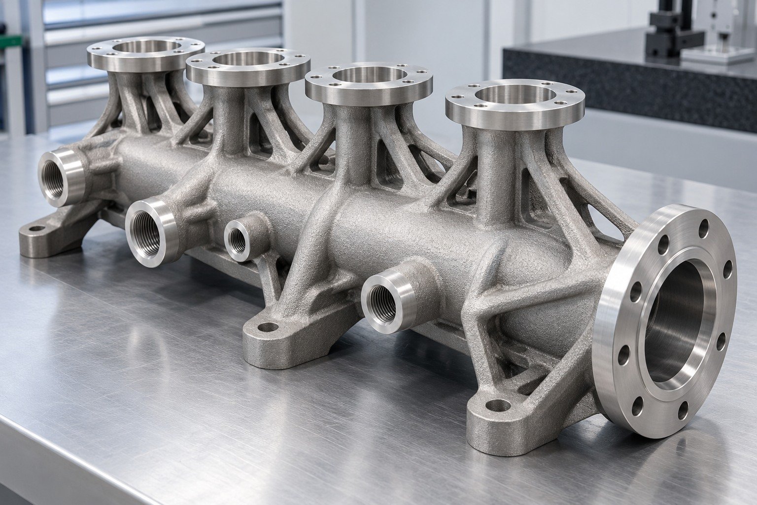 Manifolds & Housings — Post-Processing — Illustrative metal additive manufacturing concept.